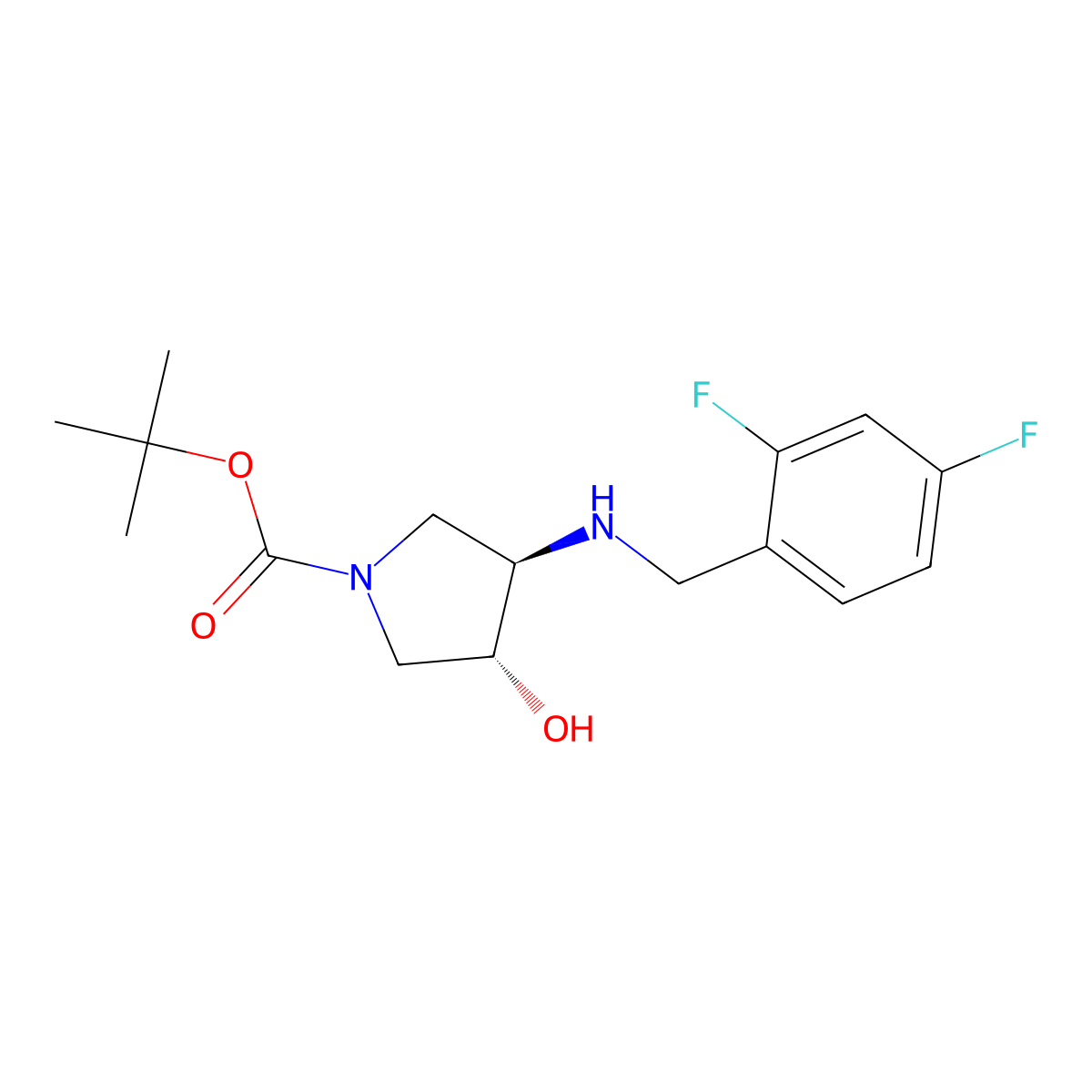 tert-butyl (3R,4R)-3-{[(2,4-difluorophenyl)methyl]amino}-4-hydroxypyrrolidine-1-carboxylate molecular structure, CAS 2382572-99-6