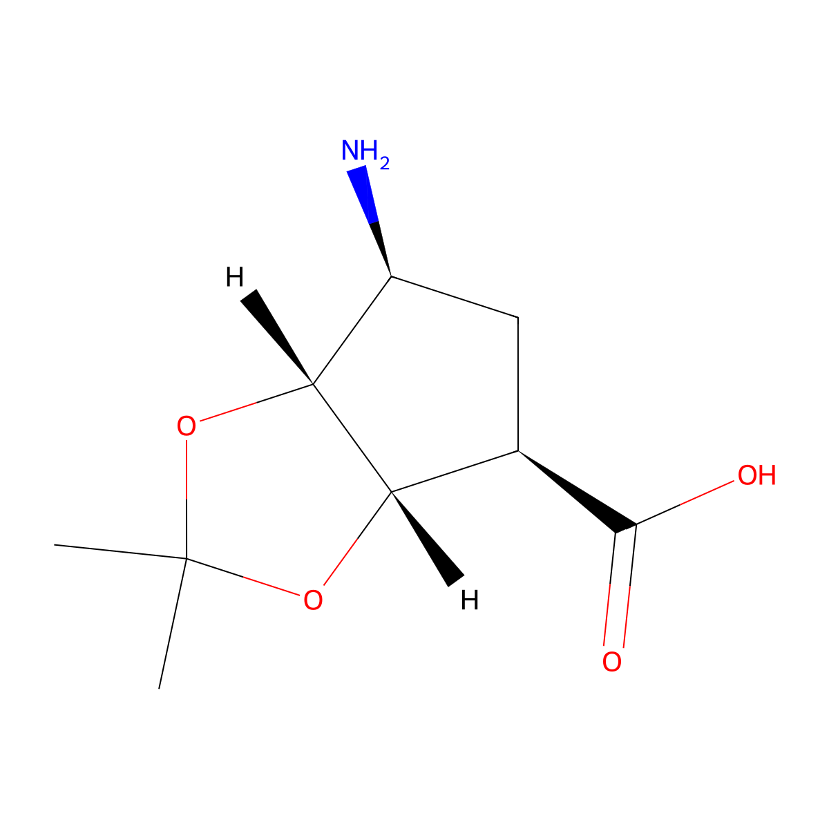 rac-(3aR,4S,6R,6aS)-6-amino-2,2-dimethyl-hexahydrocyclopenta[d][1,3]dioxole-4-carboxylic acid molecular structure, CAS 2382596-13-4