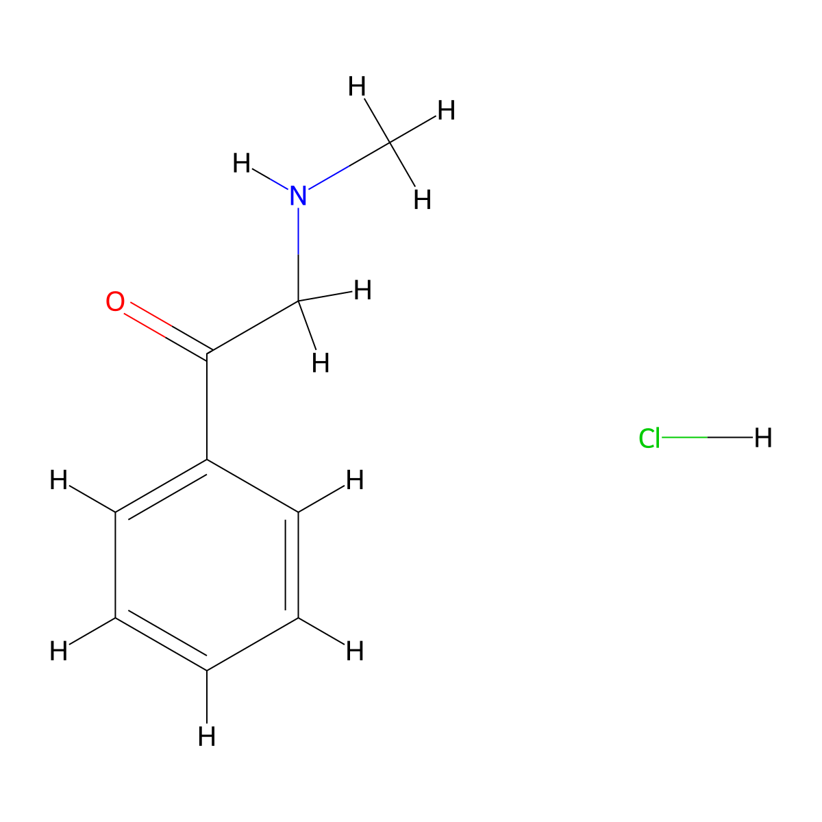 2-Methylamino-1-phenyl-ethanone hydrochloride molecular structure, CAS 23826-47-3