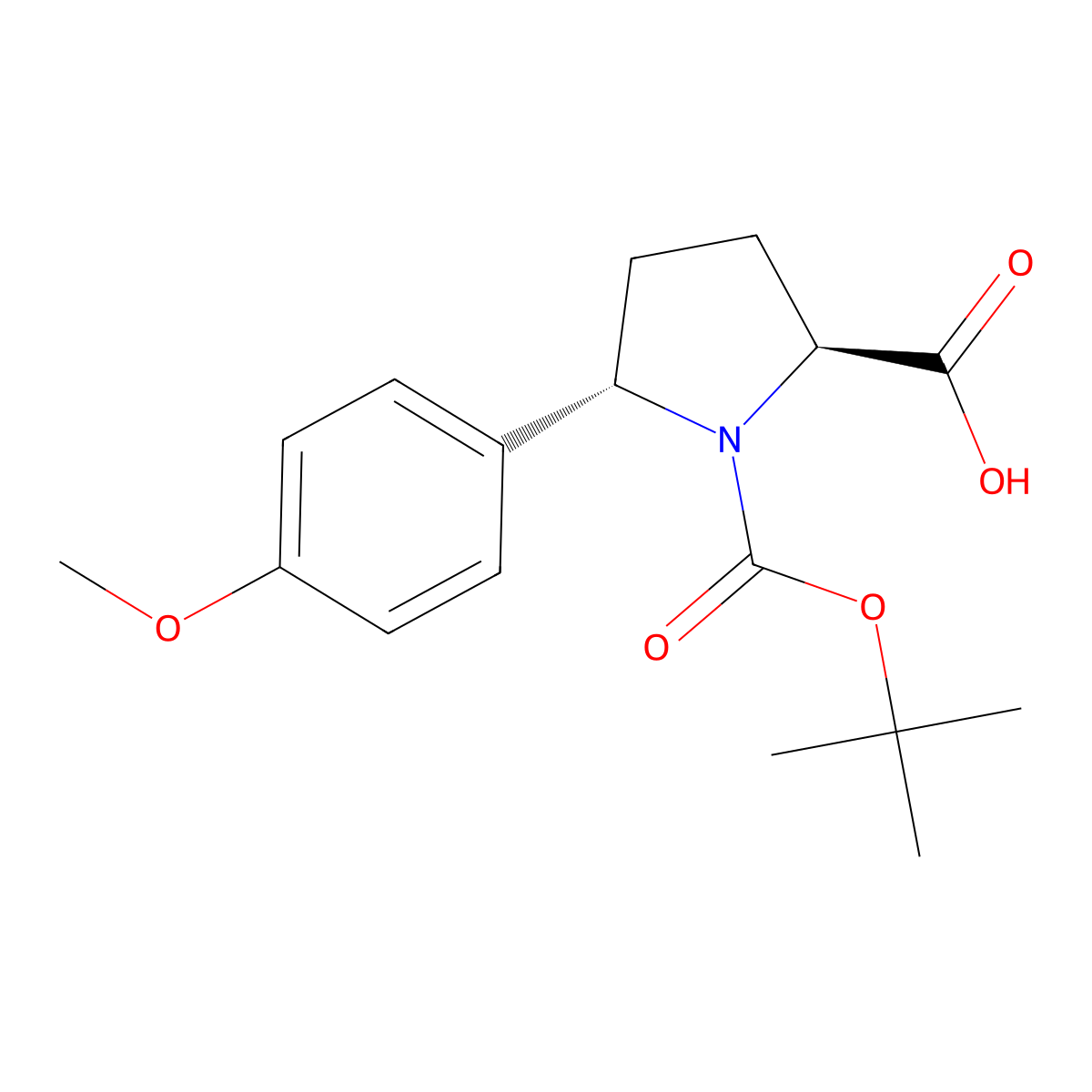 rac-(2R,5R)-1-[(tert-butoxy)carbonyl]-5-(4-methoxyphenyl)pyrrolidine-2-carboxylic acid molecular structure, CAS 2382605-58-3