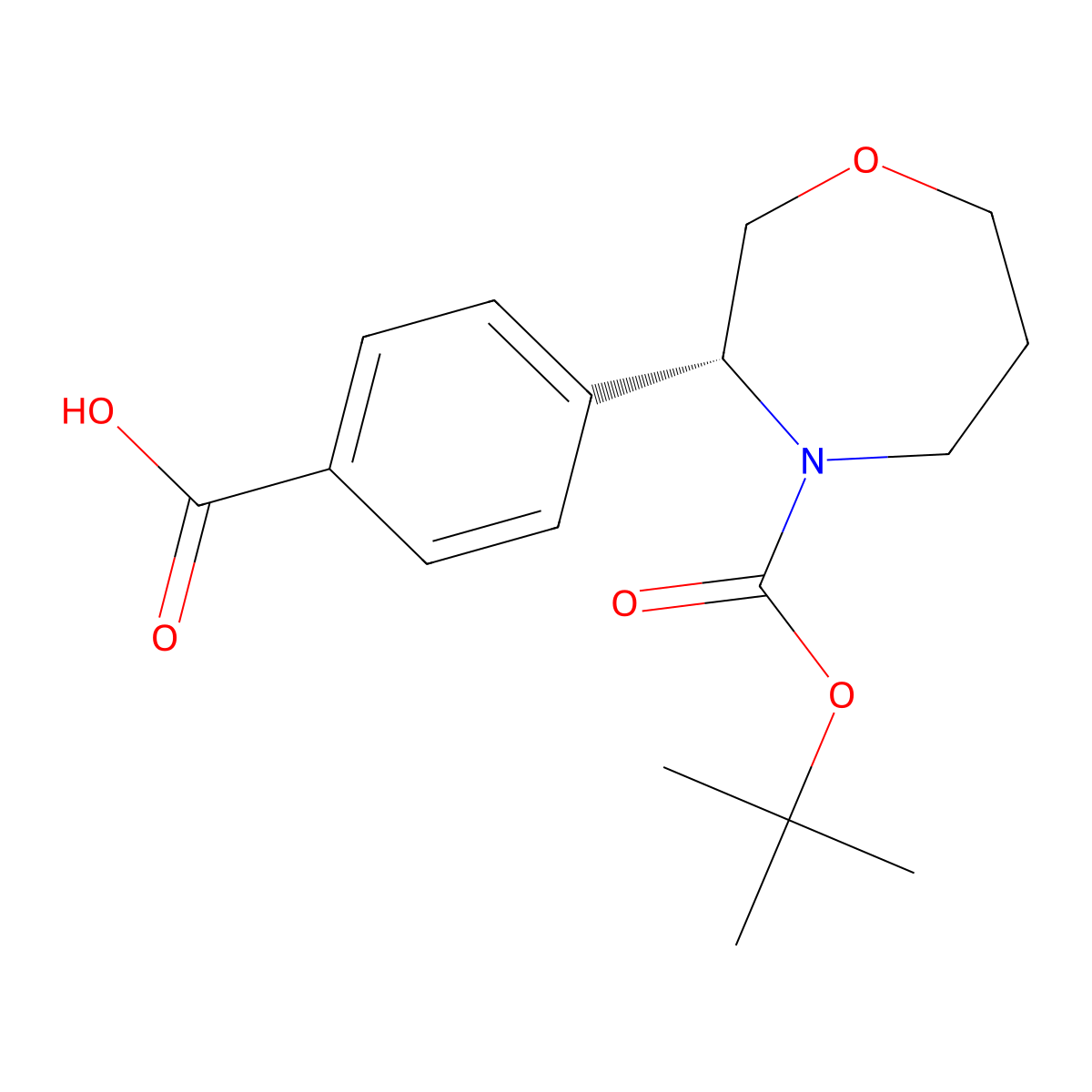 (R)-4-(4-(tert-butoxycarbonyl)-1,4-oxazepan-3-yl)benzoic acid molecular structure, CAS 2382613-41-2