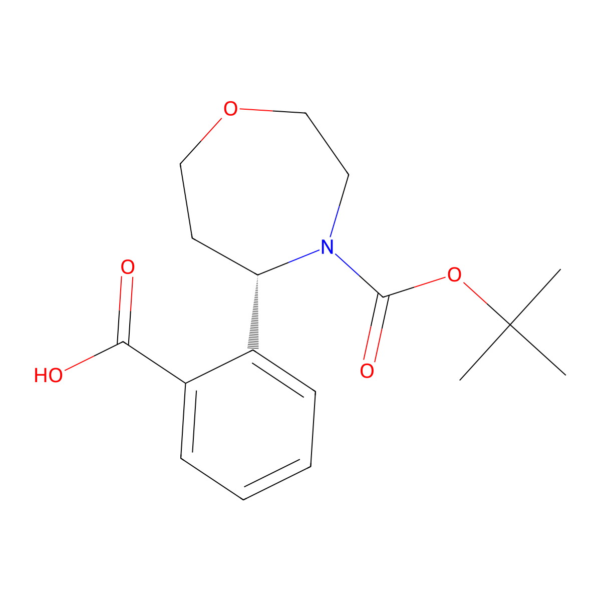 (S)-2-(4-(tert-butoxycarbonyl)-1,4-oxazepan-5-yl)benzoic acid molecular structure, CAS 2382622-98-0