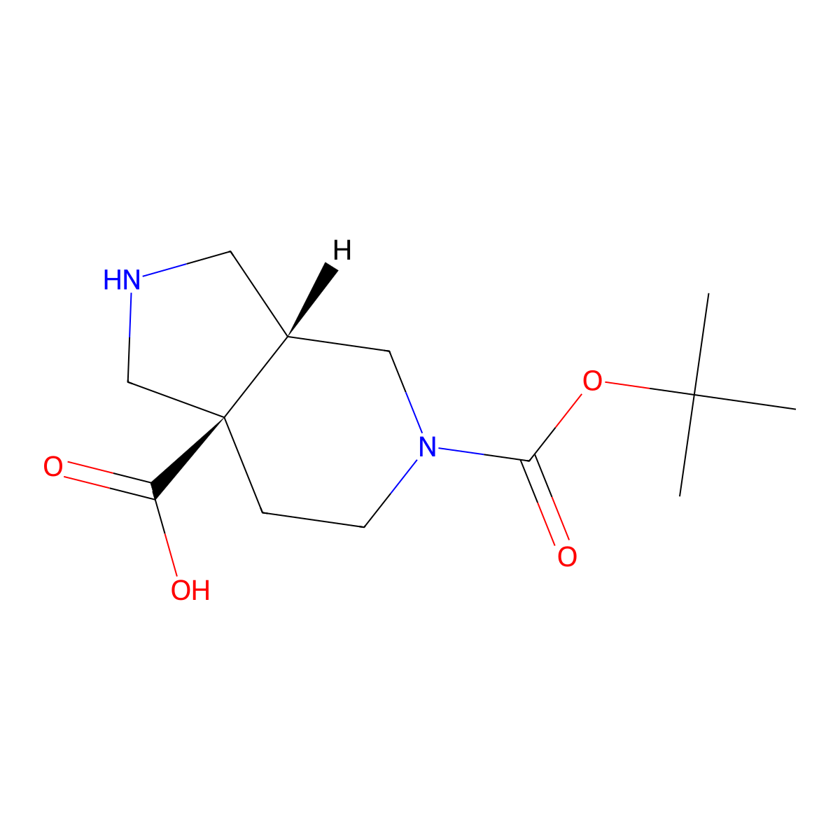rac-(3aR,7aR)-5-[(tert-butoxy)carbonyl]-octahydro-1H-pyrrolo[3,4-c]pyridine-7a-carboxylic acid, cis molecular structure, CAS 2382645-06-7