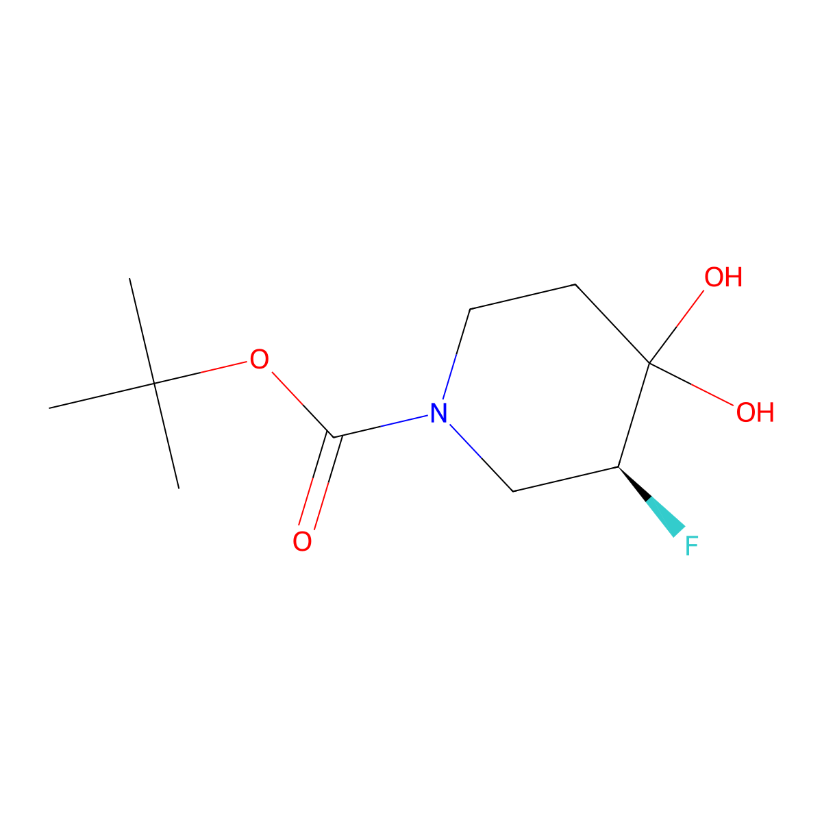 tert-butyl (3S)-3-fluoro-4,4-dihydroxy-piperidine-1-carboxylate molecular structure, CAS 2382694-88-2