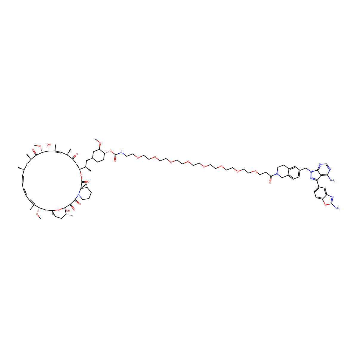 [(1R,2R,4S)-4-[(2R)-2-[(1R,9S,12S,15R,16Z,18R,19R,21R,23S,24Z,26Z,28Z,30S,32S,35R)-1,18-dihydroxy-19,30-dimethoxy-15,17,21,23,29,35-hexamethyl-2,3,10,14,20-pentaoxo-11,36-dioxa-4-azatricyclo[30.3.1.04,9]hexatriaconta-16,24,26,28-tetraen-12-yl]propyl]-2-methoxycyclohexyl] N-[2-[2-[2-[2-[2-[2-[2-[2-[3-[6-[[4-amino-3-(2-amino-1,3-benzoxazol-5-yl)pyrazolo[3,4-d]pyrimidin-1-yl]methyl]-3,4-dihydro-1H-isoquinolin-2-yl]-3-oxopropoxy]ethoxy]ethoxy]ethoxy]ethoxy]ethoxy]ethoxy]ethoxy]ethyl]carbamate molecular structure, CAS 2382768-55-8