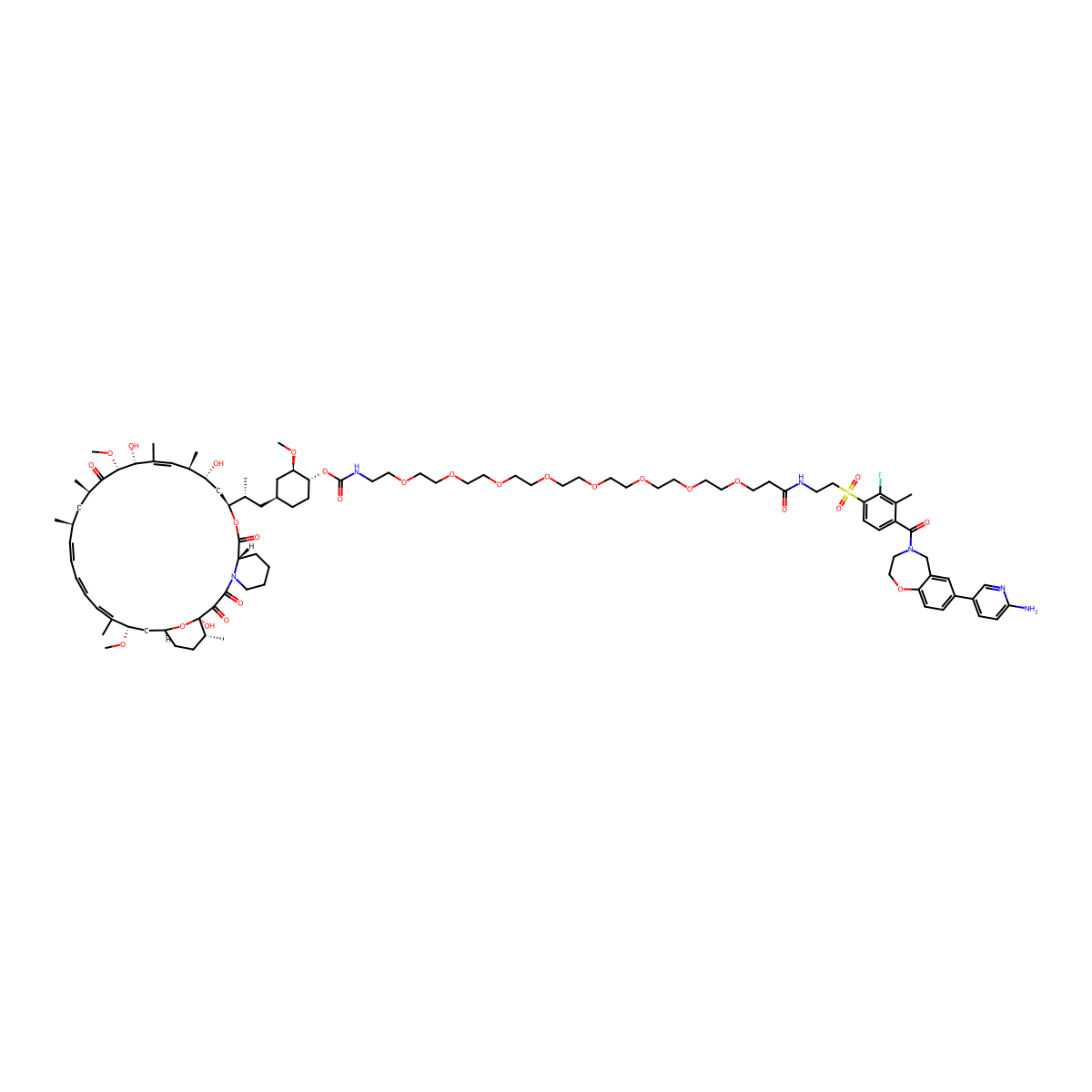 [(1R,2R,4S)-2-methoxy-4-[(2R)-2-[(1R,9S,12S,14R,15R,18R,19R,21R,23S,30S,32S,35R)-1,14,18-trihydroxy-19,30-dimethoxy-15,17,21,23,29,35-hexamethyl-2,3,10,20-tetraoxo-11,36-dioxa-4-azatricyclo[30.3.1.04,9]hexatriaconta-16,24,26,28-tetraen-12-yl]propyl]cyclohexyl] N-[2-[2-[2-[2-[2-[2-[2-[2-[3-[2-[4-[7-(6-amino-3-pyridinyl)-3,5-dihydro-2H-1,4-benzoxazepine-4-carbonyl]-2-fluoro-3-methylphenyl]sulfonylethylamino]-3-oxopropoxy]ethoxy]ethoxy]ethoxy]ethoxy]ethoxy]ethoxy]ethoxy]ethyl]carbamate molecular structure, CAS 2382769-46-0