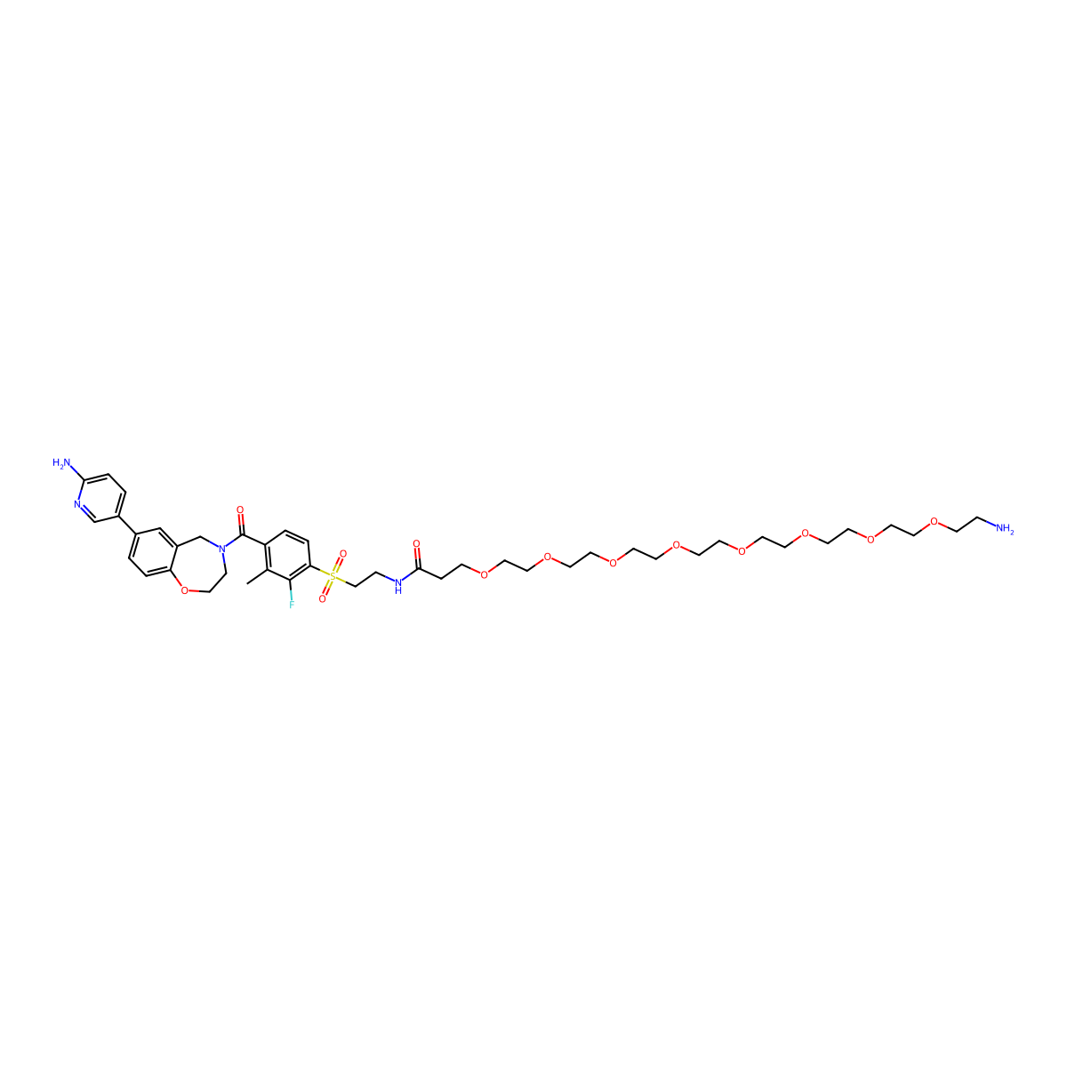 4,7,10,13,16,19,22,25-Octaoxaheptacosanamide, 27-amino-N-[2-[[4-[[7-(6-amino-3-pyridinyl)-2,3-dihydro-1,4-benzoxazepin-4(5H)-yl]carbonyl]-2-fluoro-3-methylphenyl]sulfonyl]ethyl]- molecular structure, CAS 2382772-75-8