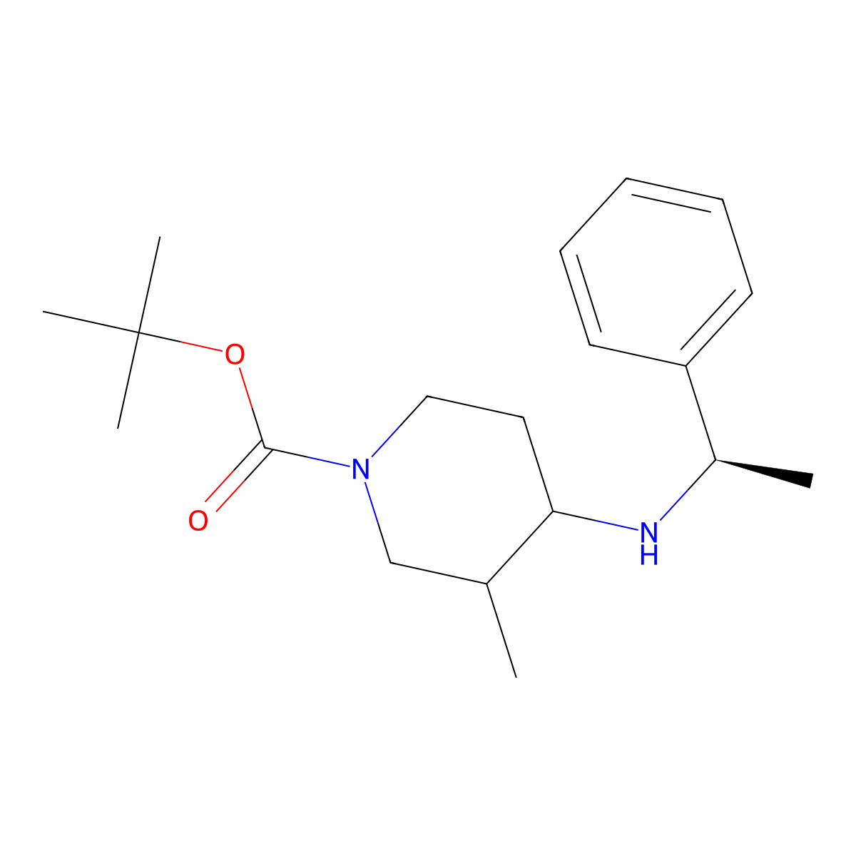 tert-Butyl 3-methyl-4-(((R)-1-phenylethyl)amino)piperidine-1-carboxylate molecular structure, CAS 2382808-04-8