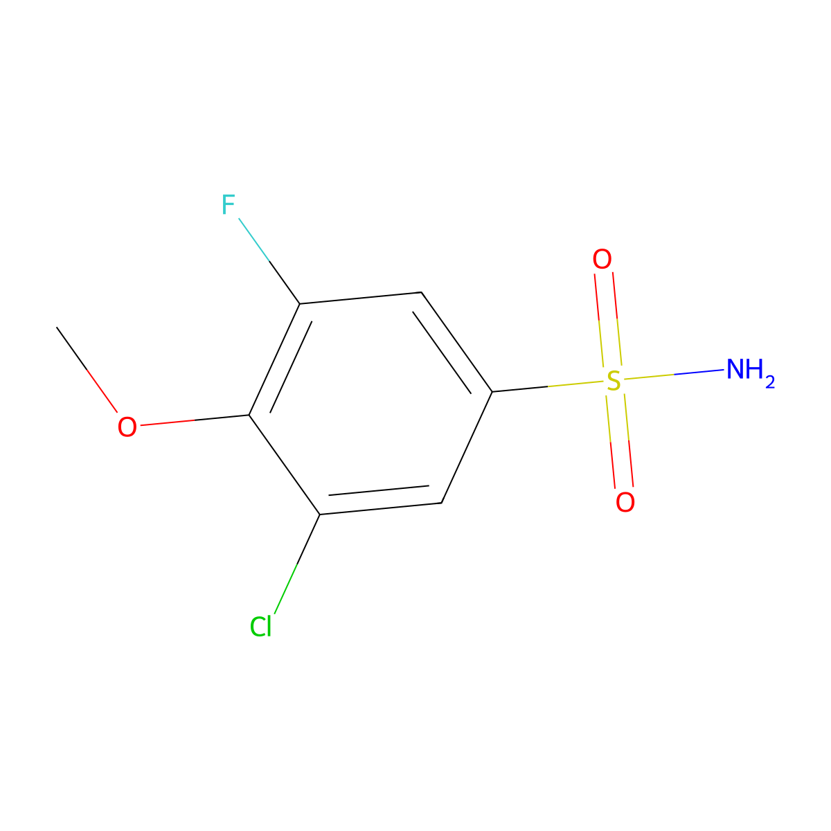 3-Chloro-5-fluoro-4-methoxybenzene-1-sulfonamide molecular structure, CAS 2382887-86-5