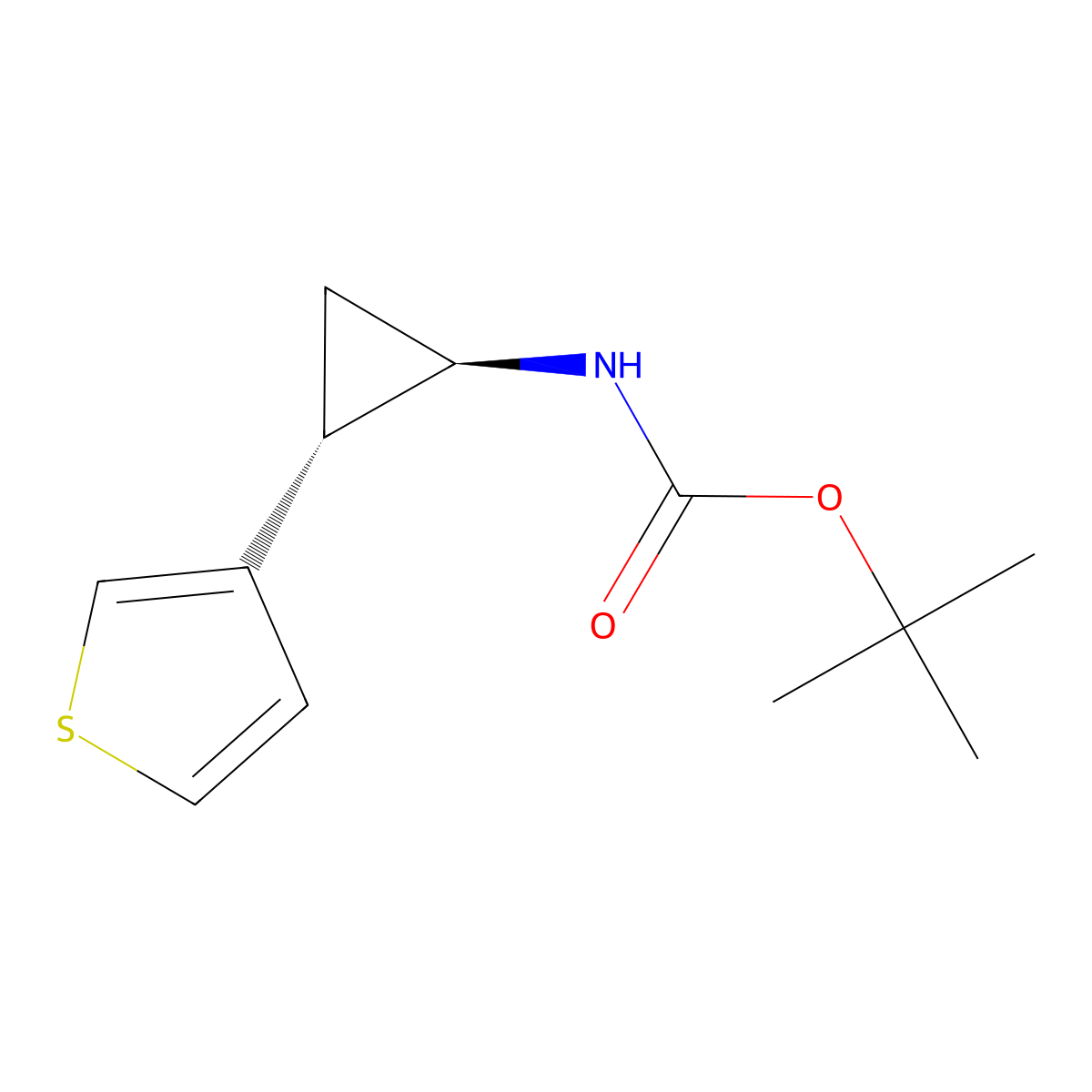 trans-Tert-butyl 2-(thiophen-3-yl)cyclopropylcarbamate molecular structure, CAS 2382899-25-2