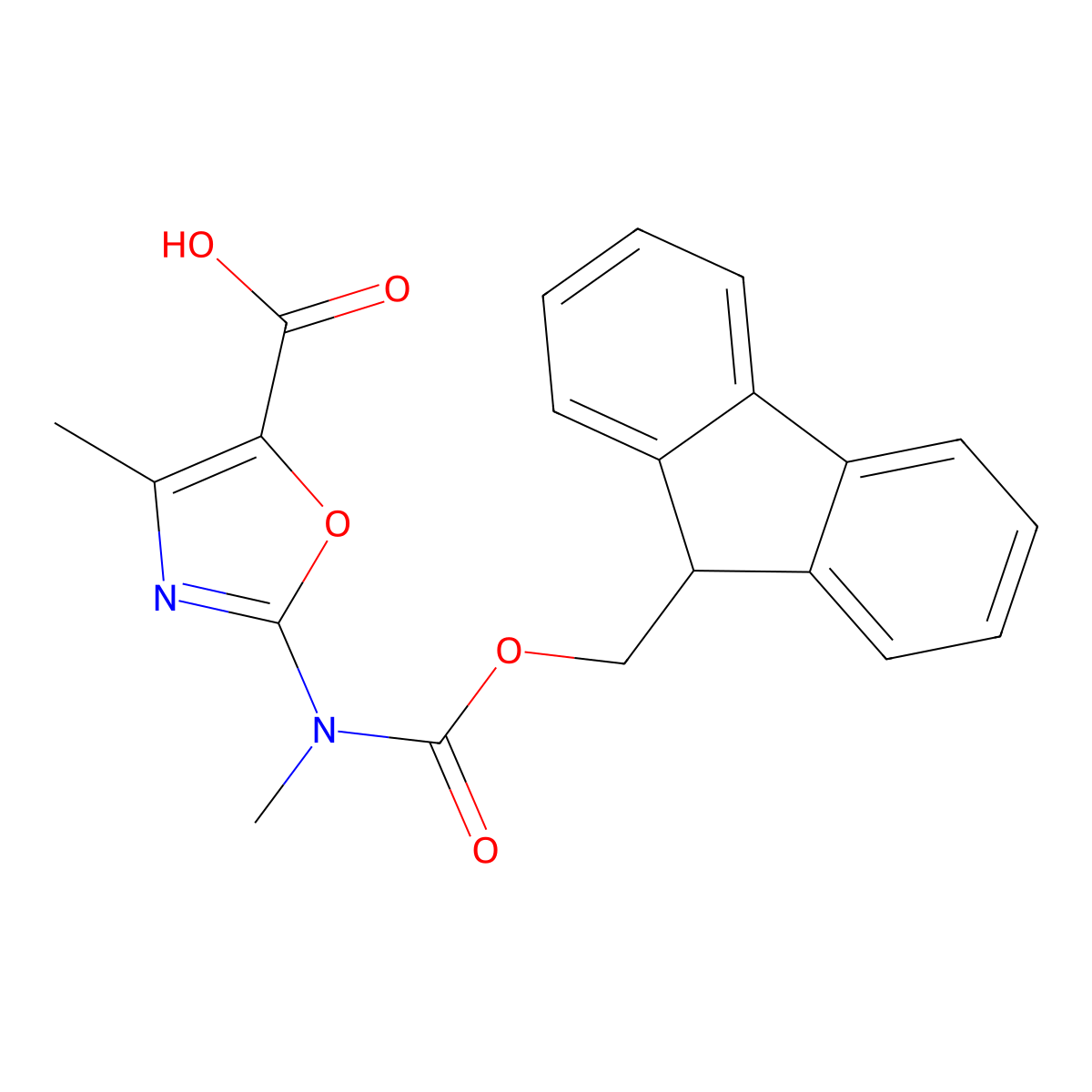 2-({[(9H-fluoren-9-yl)methoxy]carbonyl}(methyl)amino)-4-methyl-1,3-oxazole-5-carboxylic acid molecular structure, CAS 2382907-16-4