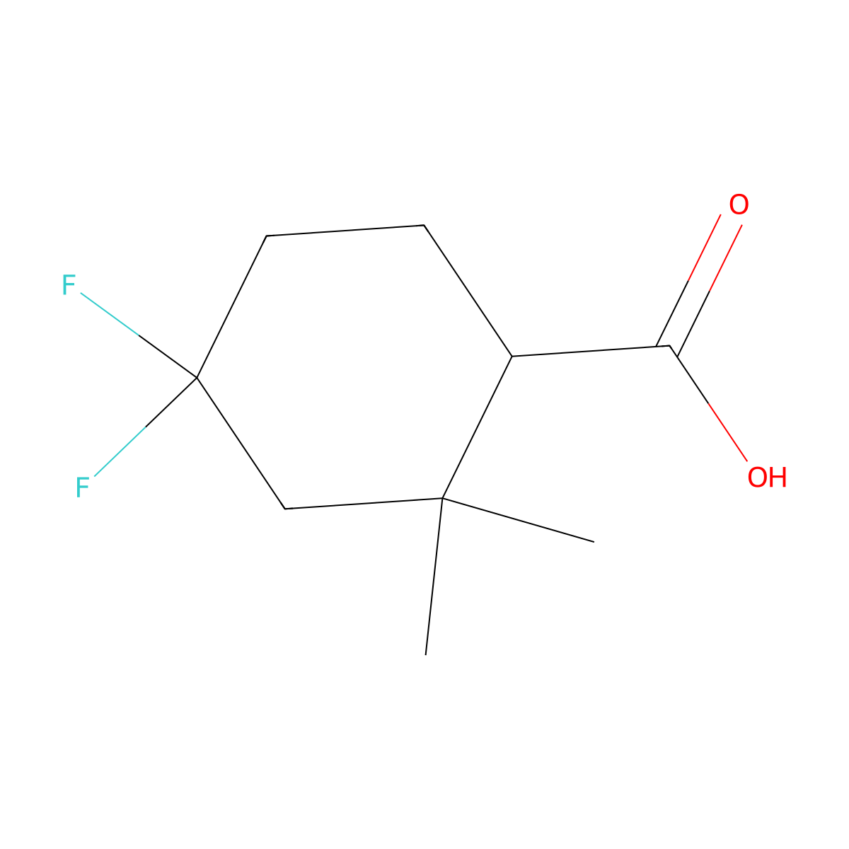 4,4-Difluoro-2,2-dimethylcyclohexane-1-carboxylic acid molecular structure, CAS 2382918-24-1