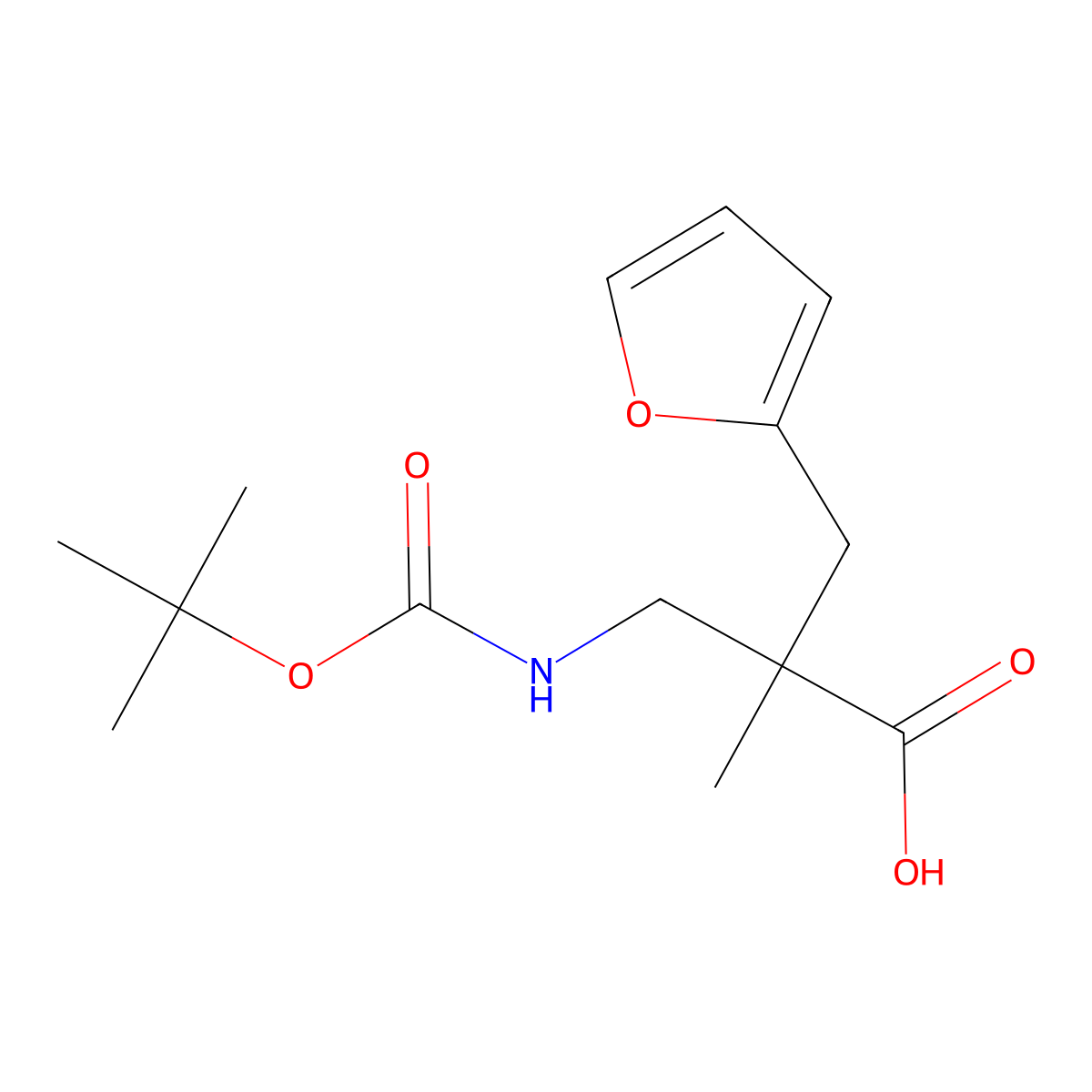 3-{[(Tert-butoxy)carbonyl]amino}-2-(furan-2-ylmethyl)-2-methylpropanoic acid molecular structure, CAS 2382938-00-1