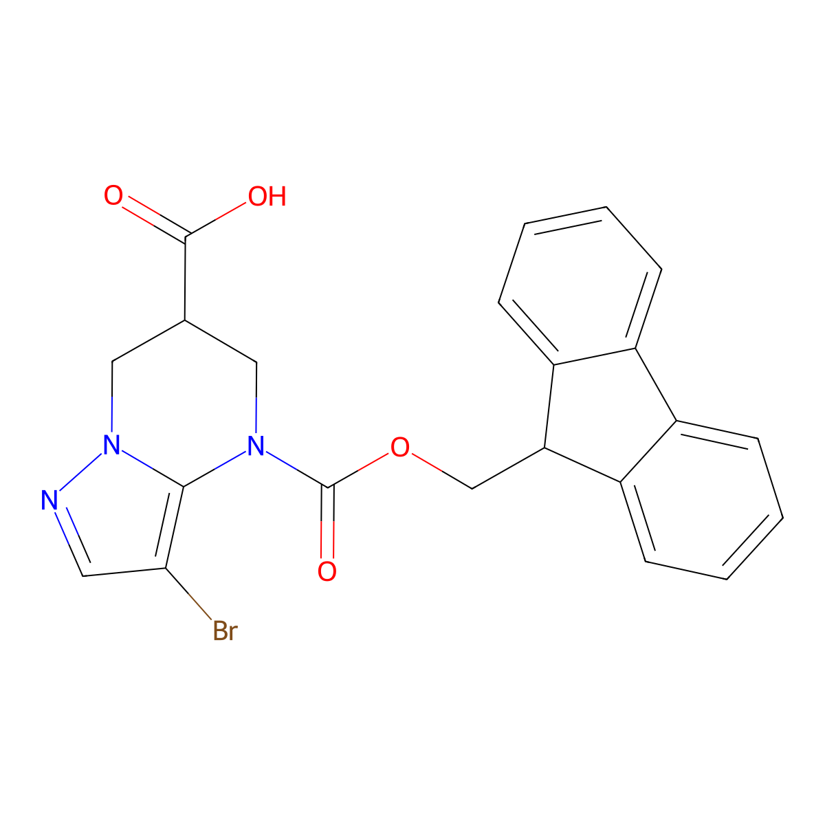 3-bromo-4-{[(9H-fluoren-9-yl)methoxy]carbonyl}-4H,5H,6H,7H-pyrazolo[1,5-a]pyrimidine-6-carboxylic acid molecular structure, CAS 2382966-97-2
