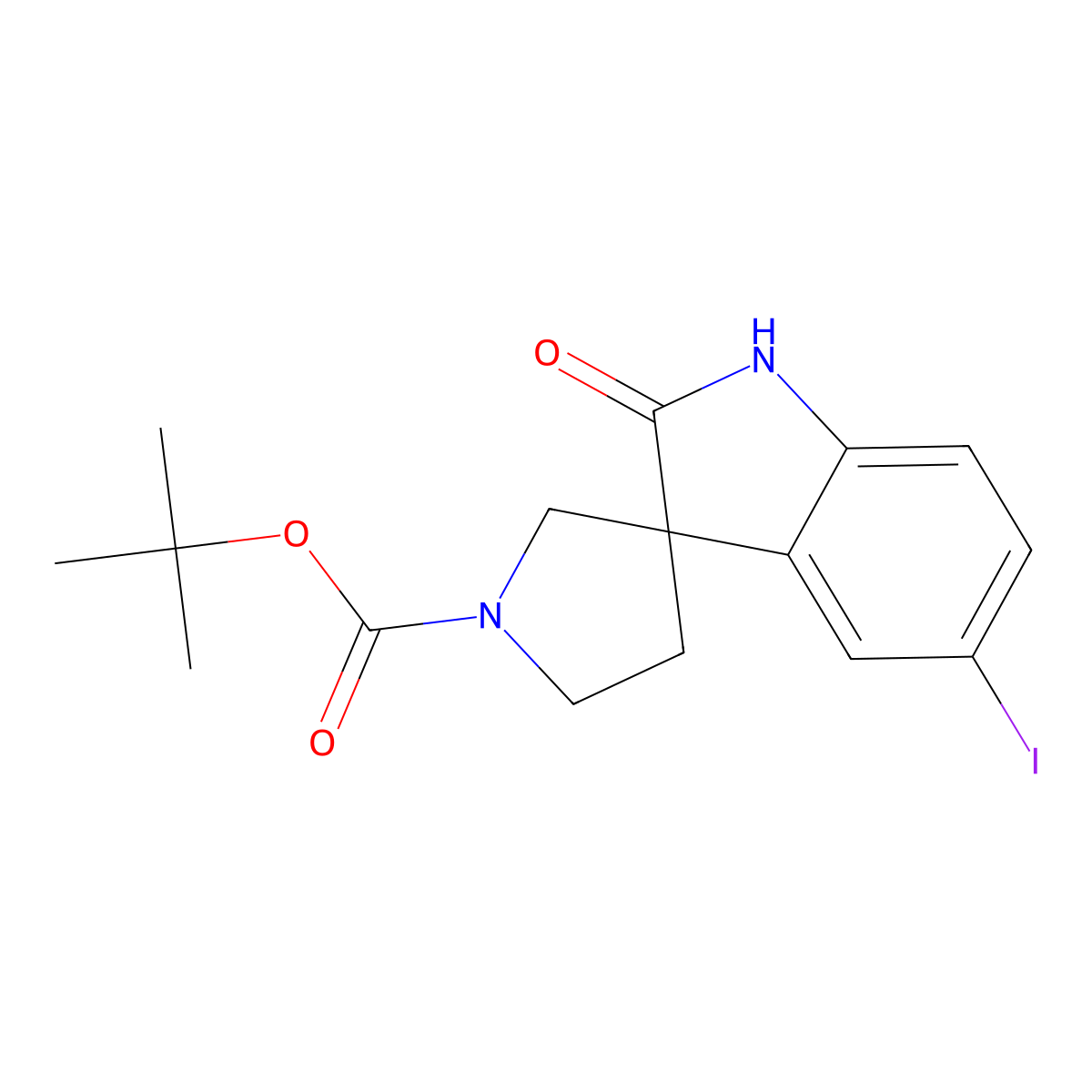 tert-Butyl 5-iodo-2-oxospiro[indoline-3,3'-pyrrolidine]-1'-carboxylate molecular structure, CAS 2382973-41-1