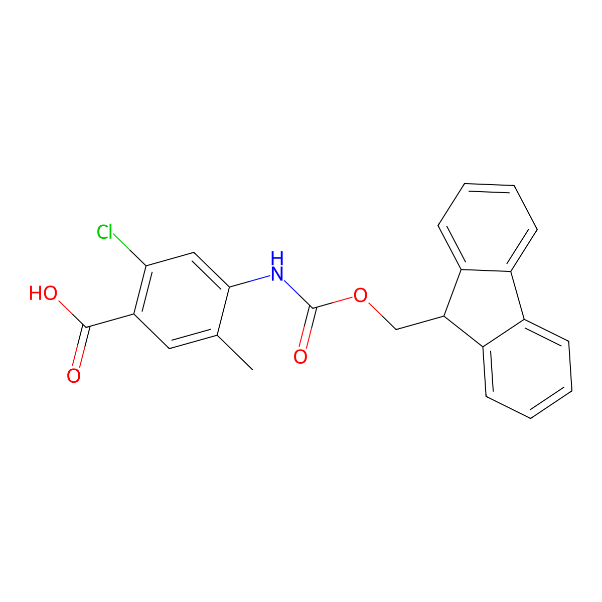 2-chloro-4-({[(9H-fluoren-9-yl)methoxy]carbonyl}amino)-5-methylbenzoic acid molecular structure, CAS 2382978-98-3