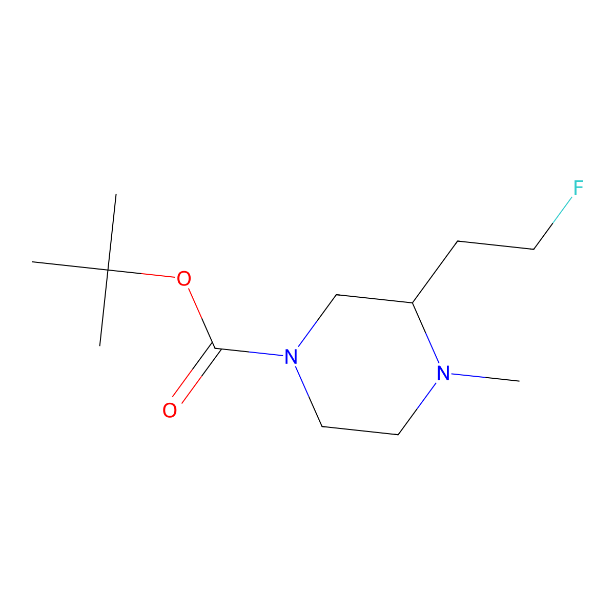 Tert-butyl 3-(2-fluoroethyl)-4-methylpiperazine-1-carboxylate molecular structure, CAS 2383064-48-8