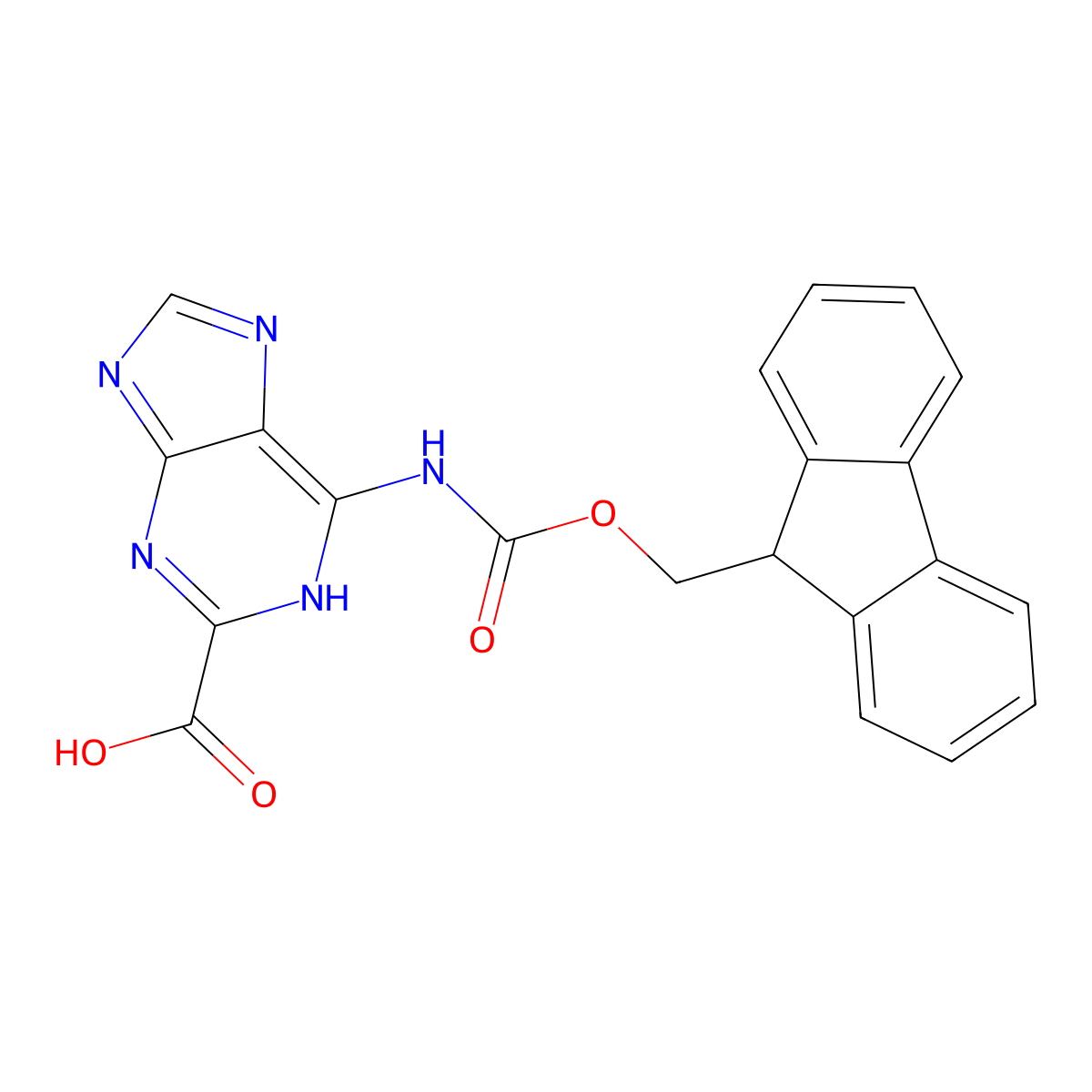 6-({[(9H-fluoren-9-yl)methoxy]carbonyl}amino)-1H-purine-2-carboxylic acid molecular structure, CAS 2383065-89-0