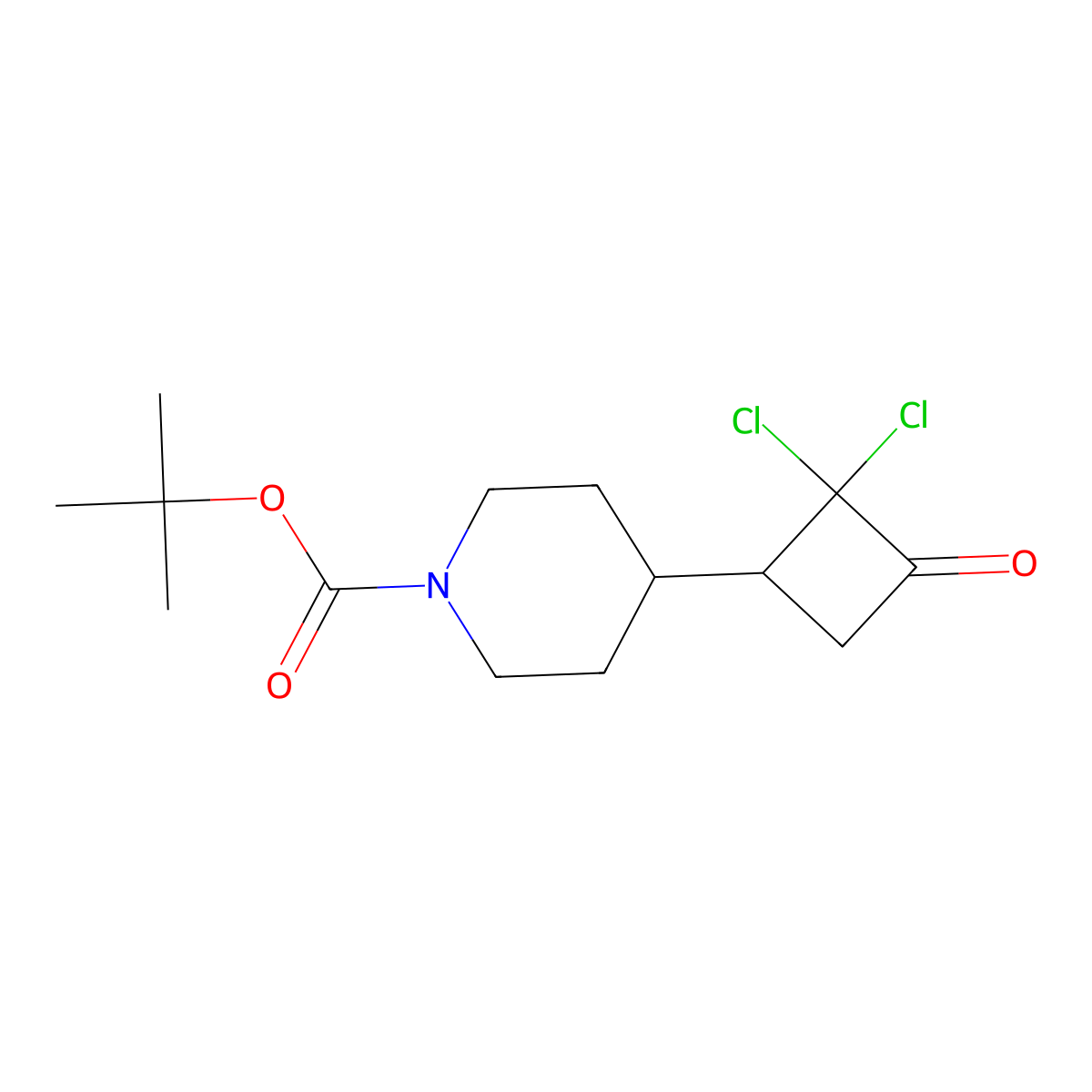 Tert-butyl 4-(2,2-dichloro-3-oxocyclobutyl)piperidine-1-carboxylate molecular structure, CAS 2383069-07-4
