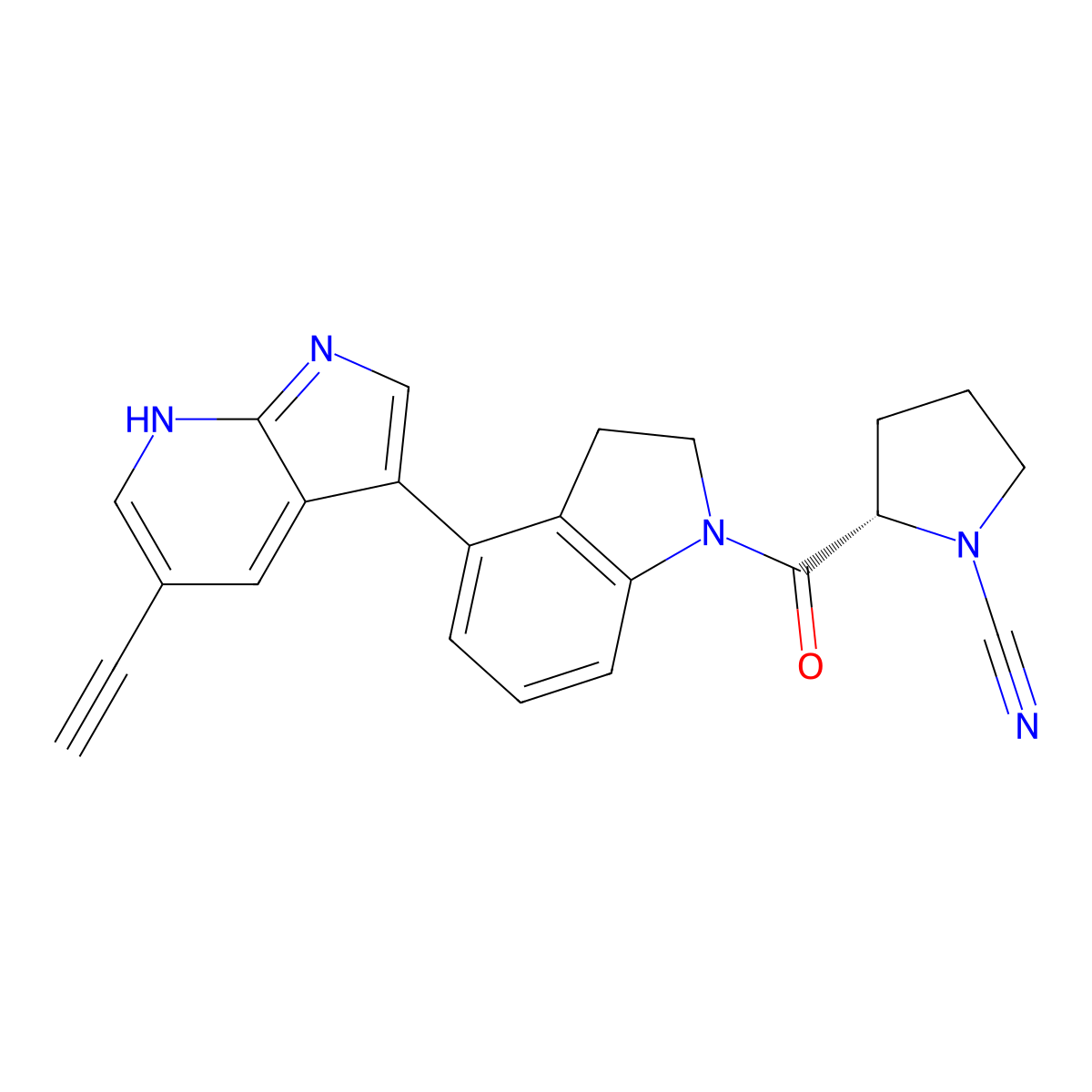 (2S)-2-[[4-(5-ethynyl-1H-pyrrolo[2,3-b]pyridin-3-yl)-2,3-dihydro-1H-indol-1-yl]carbonyl]-1-pyrrolidinecarbonitrile molecular structure, CAS 2383117-96-0
