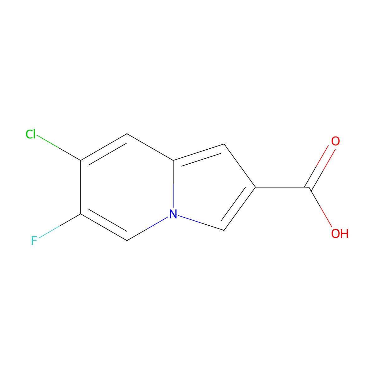 7-Chloro-6-fluoroindolizine-2-carboxylic acid molecular structure, CAS 2383182-67-8