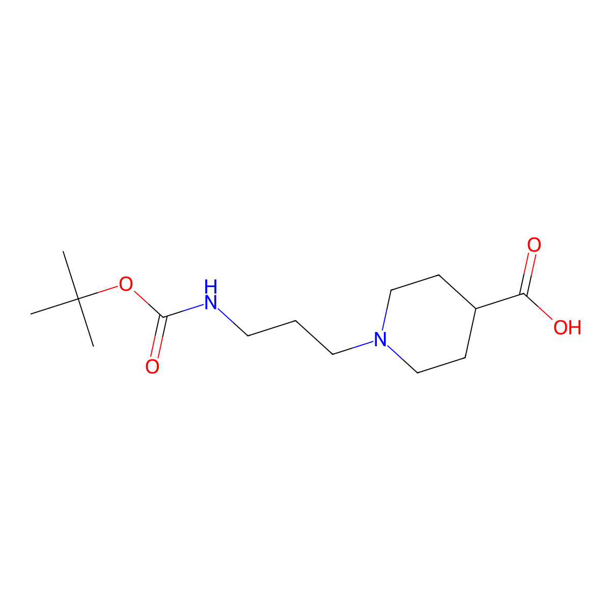 1-(3-{[(Tert-butoxy)carbonyl]amino}propyl)piperidine-4-carboxylic acid molecular structure, CAS 2383191-48-6