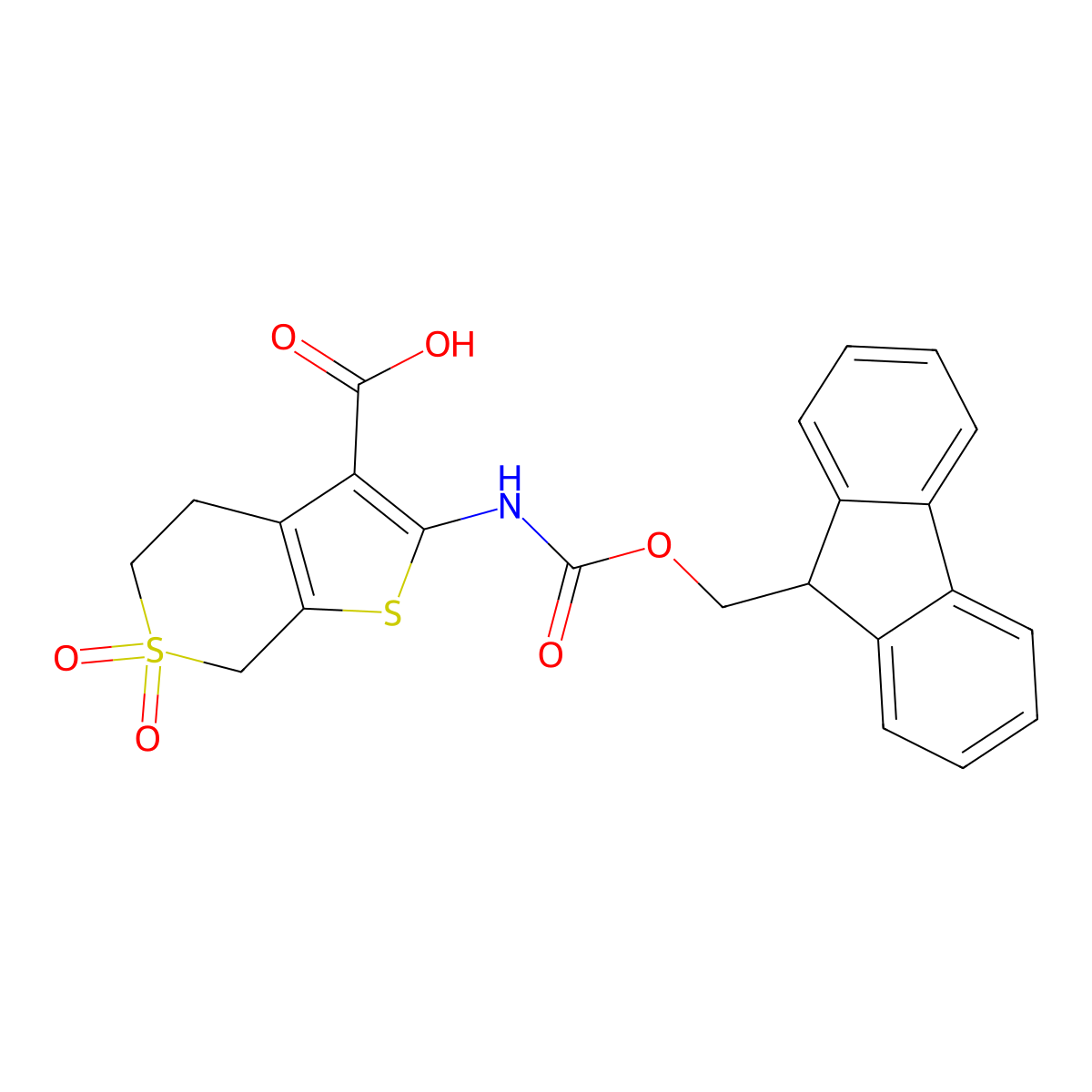 2-({[(9H-fluoren-9-yl)methoxy]carbonyl}amino)-6,6-dioxo-4H,5H,7H-6lambda6-thieno[2,3-c]thiopyran-3-carboxylic acid molecular structure, CAS 2383212-87-9