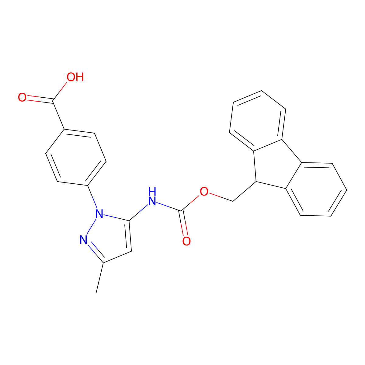 4-[5-({[(9H-fluoren-9-yl)methoxy]carbonyl}amino)-3-methyl-1H-pyrazol-1-yl]benzoic acid molecular structure, CAS 2383242-13-3