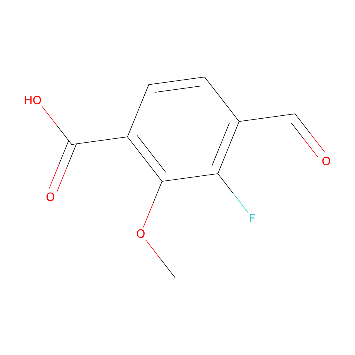 3-Fluoro-4-formyl-2-methoxybenzoic acid molecular structure, CAS 2383245-60-9