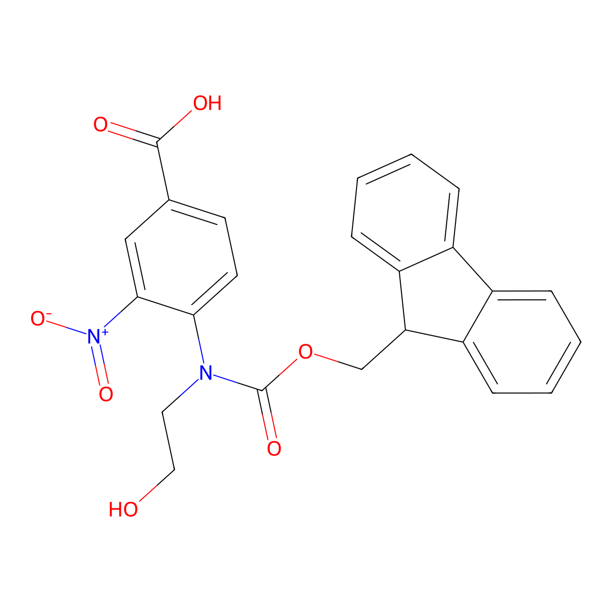 4-({[(9H-fluoren-9-yl)methoxy]carbonyl}(2-hydroxyethyl)amino)-3-nitrobenzoic acid molecular structure, CAS 2383249-24-7