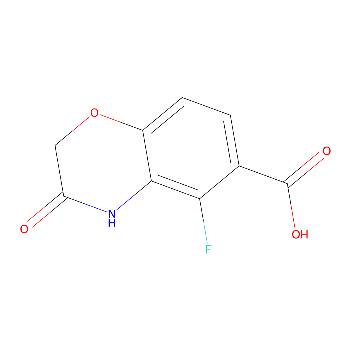 5-fluoro-3-oxo-3,4-dihydro-2H-1,4-benzoxazine-6-carboxylic acid molecular structure, CAS 2383282-40-2