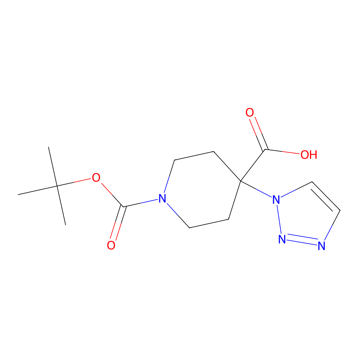 1-[(tert-butoxy)carbonyl]-4-(1H-1,2,3-triazol-1-yl)piperidine-4-carboxylic acid molecular structure, CAS 2383358-85-6