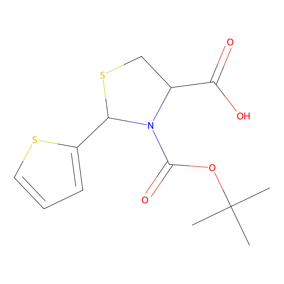 3-[(Tert-butoxy)carbonyl]-2-(thiophen-2-yl)-1,3-thiazolidine-4-carboxylic acid molecular structure, CAS 2383382-56-5
