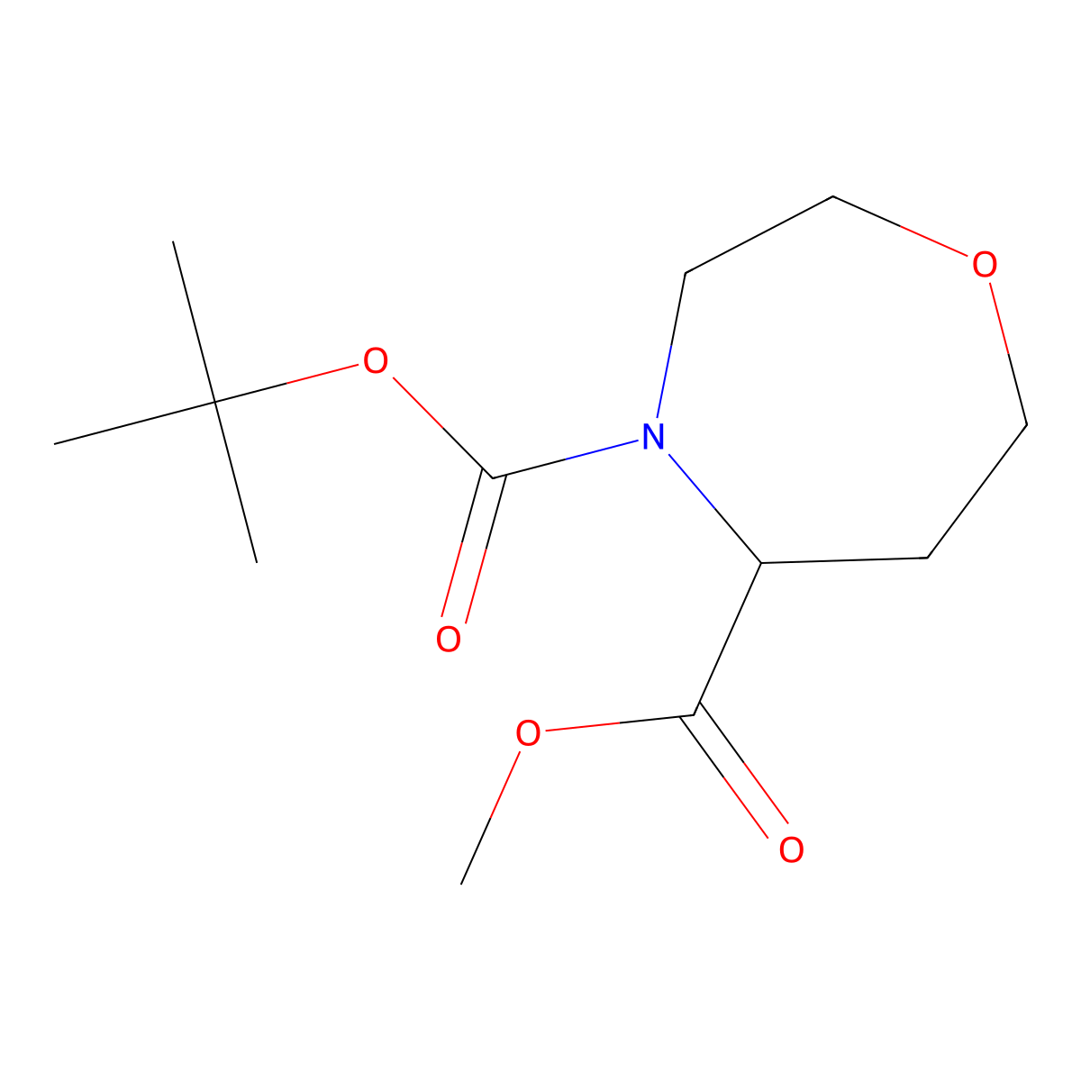 O4-Tert-butyl O5-methyl 1,4-oxazepane-4,5-dicarboxylate molecular structure, CAS 2383385-45-1
