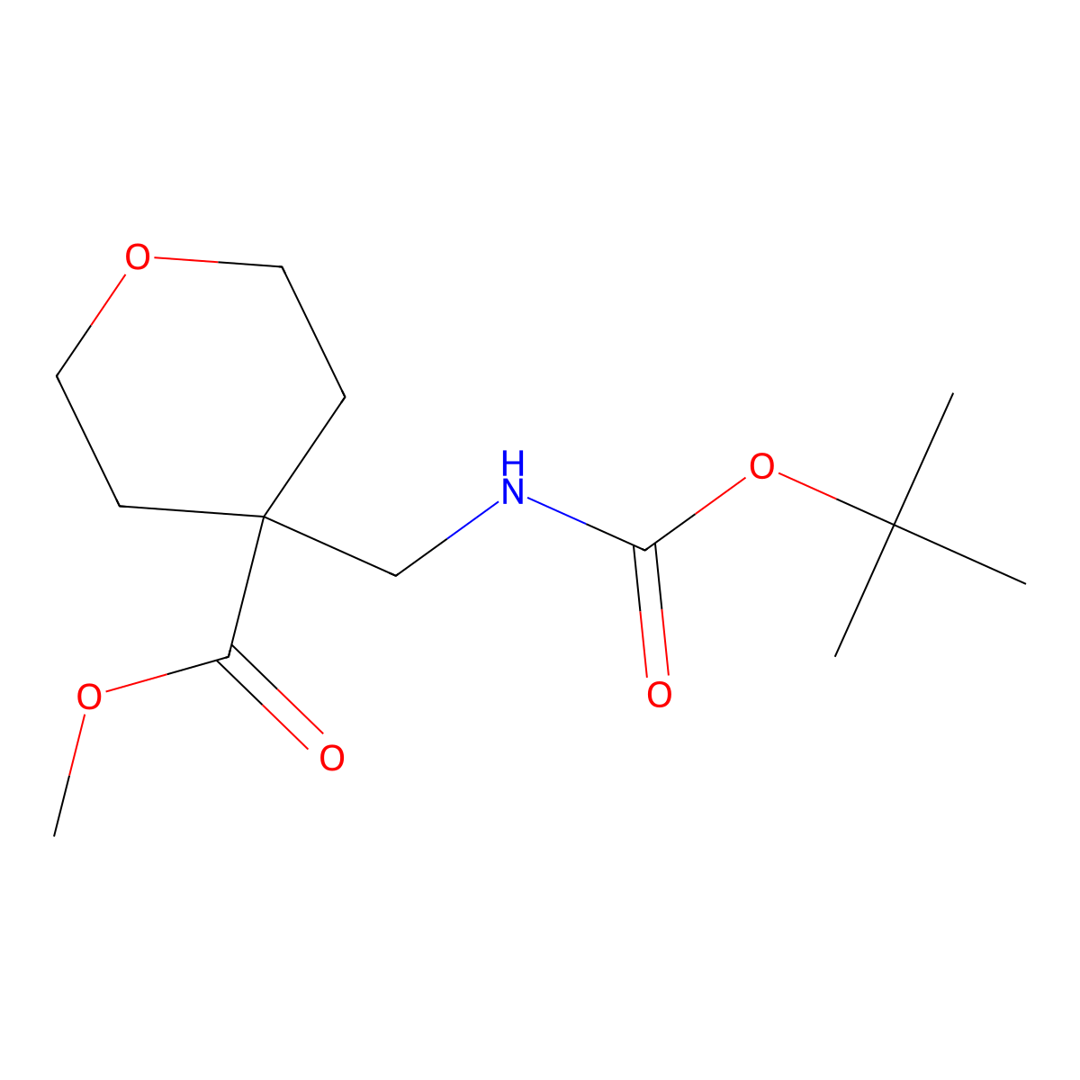 Methyl 4-(((tert-butoxycarbonyl)amino)methyl)tetrahydro-2H-pyran-4-carboxylate molecular structure, CAS 2383406-59-3
