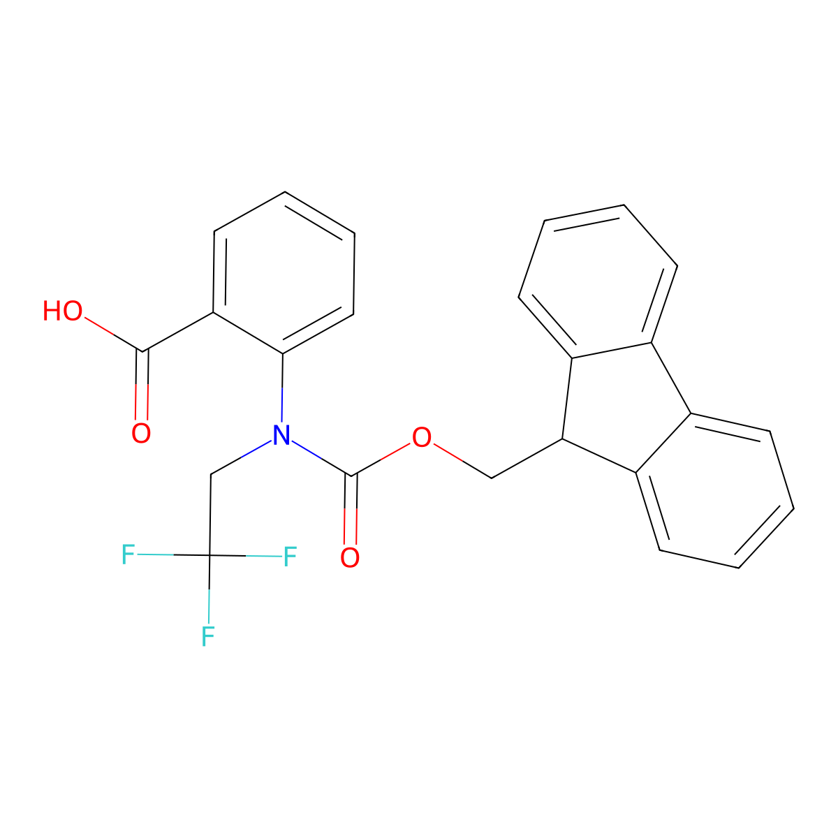 2-({[(9H-fluoren-9-yl)methoxy]carbonyl}(2,2,2-trifluoroethyl)amino)benzoic acid molecular structure, CAS 2383438-46-6