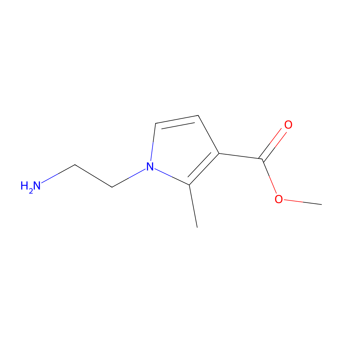 methyl 1-(2-aminoethyl)-2-methyl-1H-pyrrole-3-carboxylate molecular structure, CAS 2383440-58-0