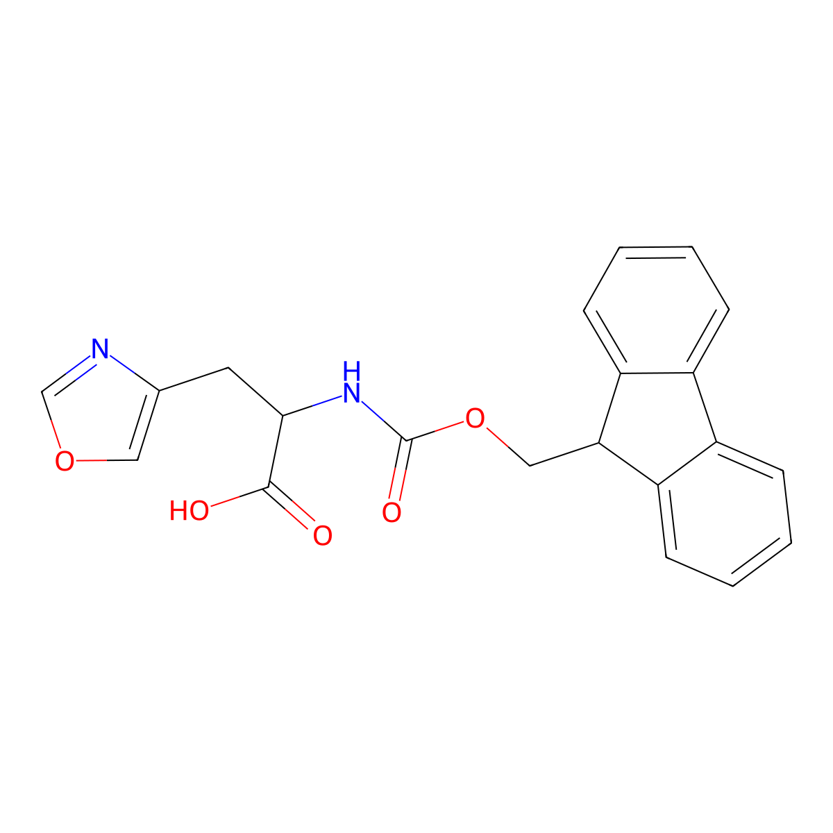 2-({[(9H-fluoren-9-yl)methoxy]carbonyl}amino)-3-(1,3-oxazol-4-yl)propanoic acid molecular structure, CAS 2383441-58-3