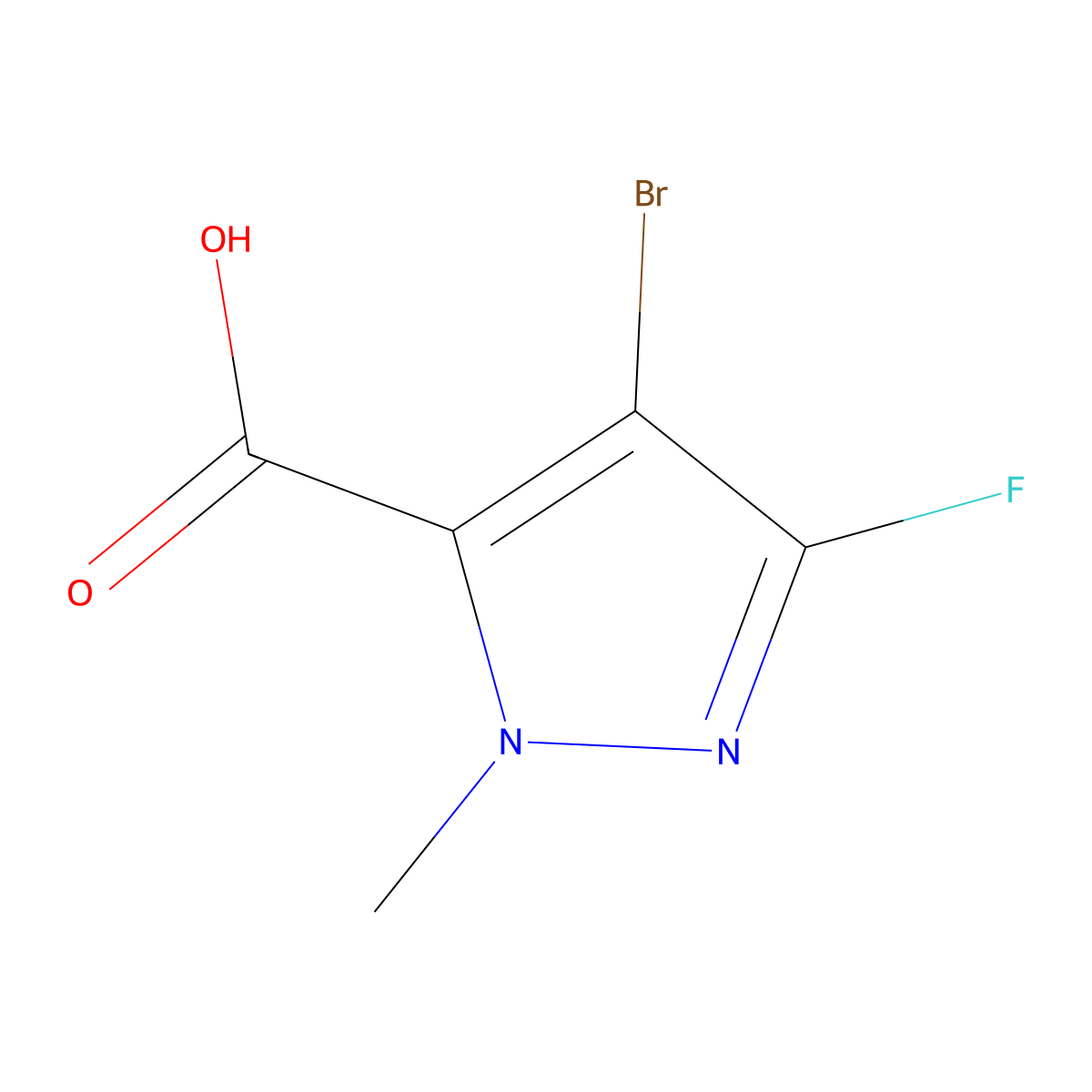 4-bromo-3-fluoro-1-methyl-1H-pyrazole-5-carboxylic acid molecular structure, CAS 2383445-89-2