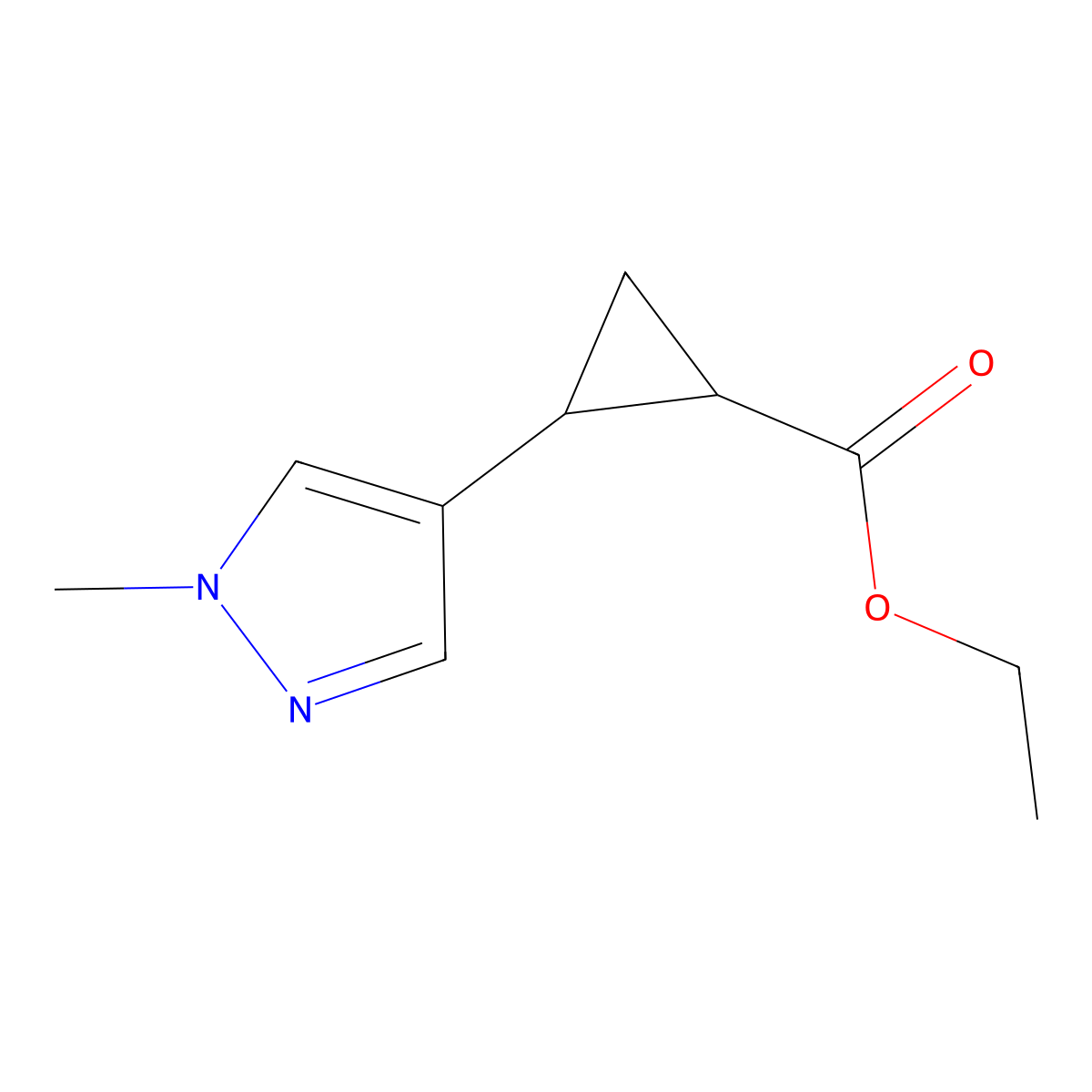 ethyl 2-(1-methyl-1H-pyrazol-4-yl)cyclopropane-1-carboxylate molecular structure, CAS 2383478-26-8