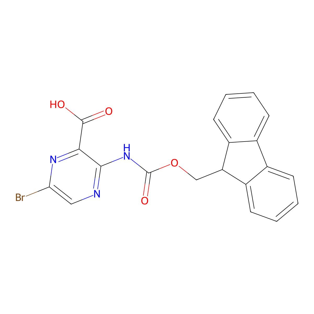 6-bromo-3-({[(9H-fluoren-9-yl)methoxy]carbonyl}amino)pyrazine-2-carboxylic acid molecular structure, CAS 2383479-32-9