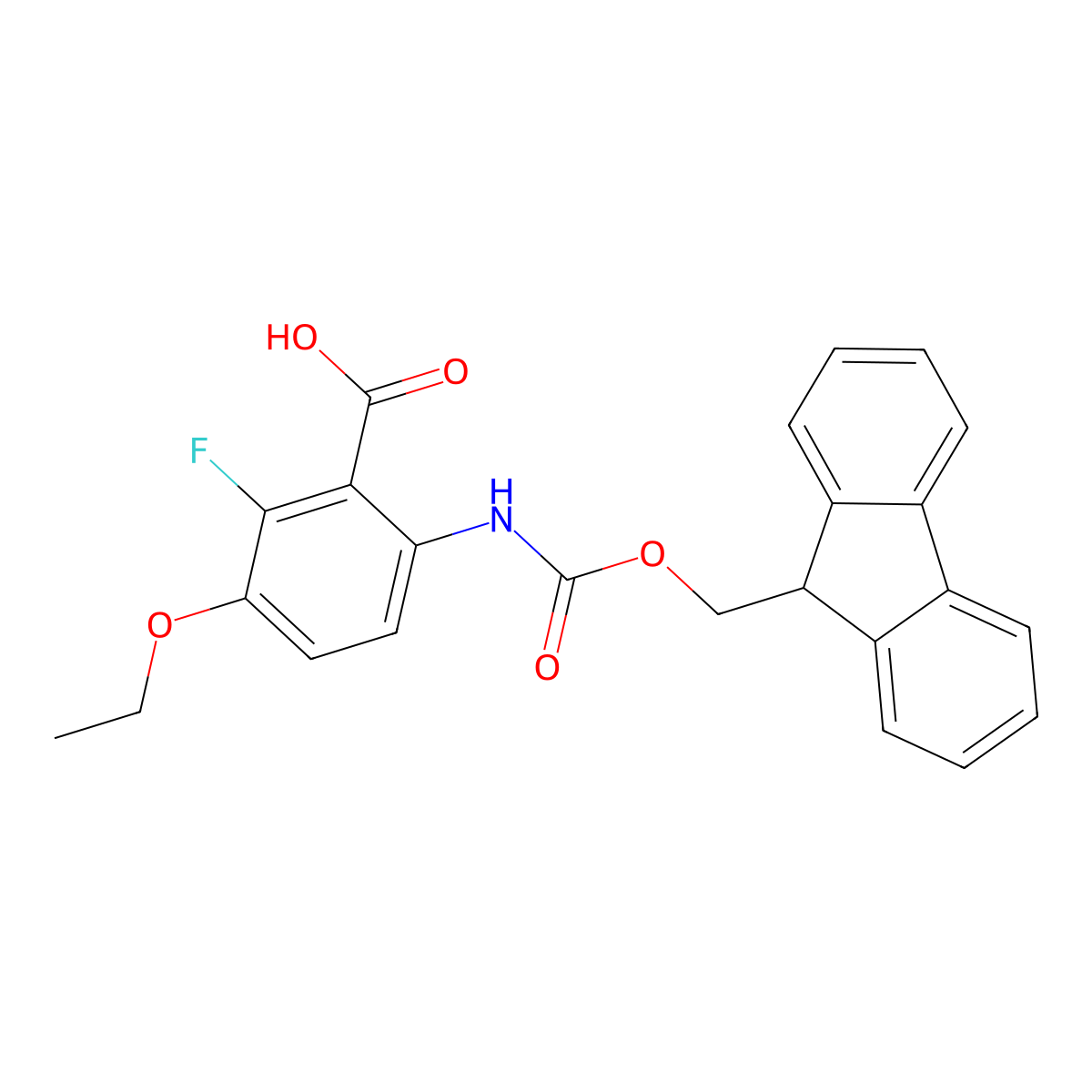 3-ethoxy-6-({[(9H-fluoren-9-yl)methoxy]carbonyl}amino)-2-fluorobenzoic acid molecular structure, CAS 2383489-82-3