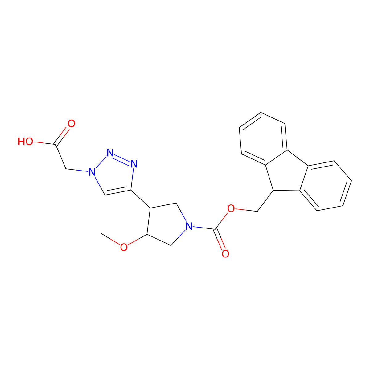 2-[4-(1-{[(9H-fluoren-9-yl)methoxy]carbonyl}-4-methoxypyrrolidin-3-yl)-1H-1,2,3-triazol-1-yl]acetic acid molecular structure, CAS 2383490-45-5