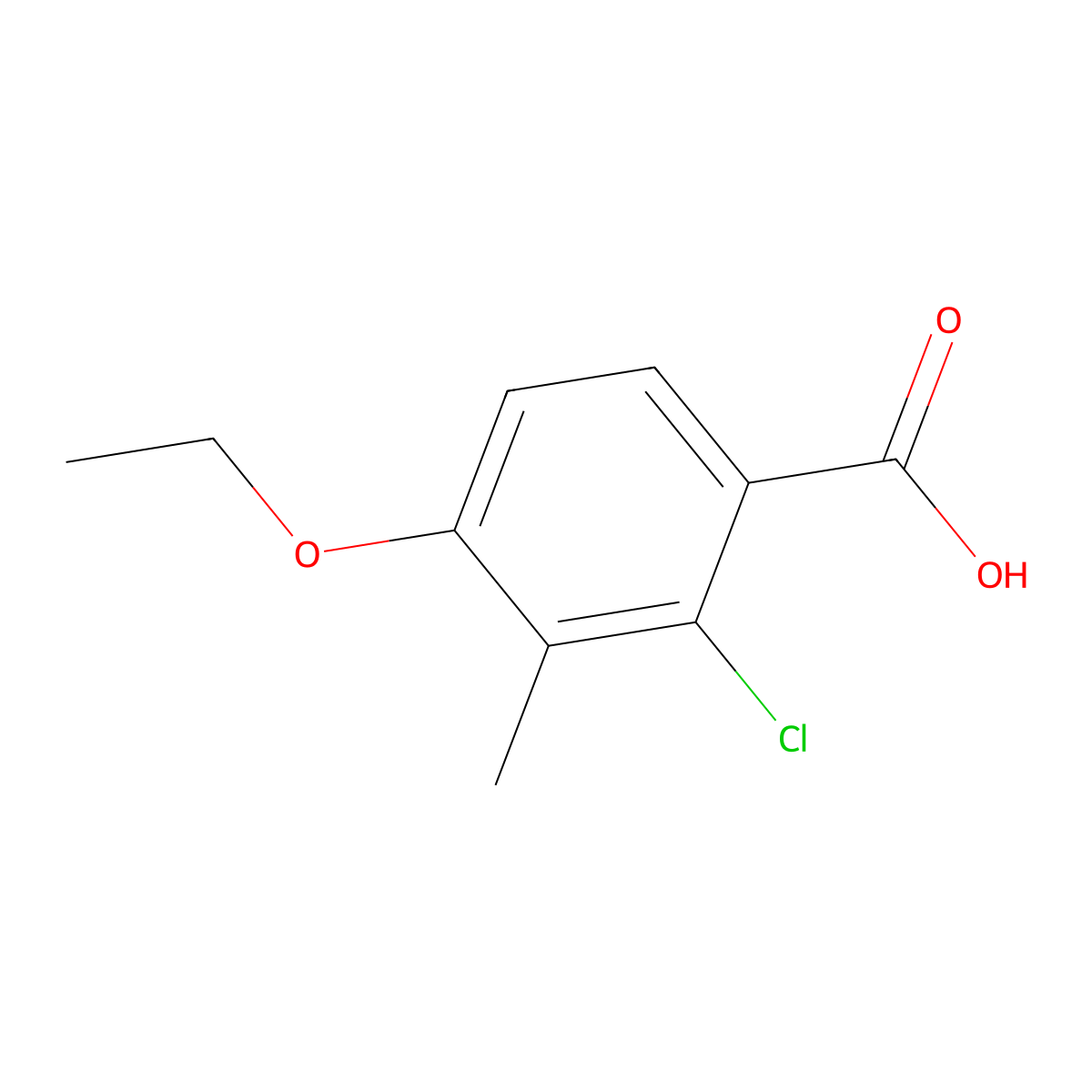 2-Chloro-4-ethoxy-3-methylbenzoic acid molecular structure, CAS 2383521-79-5