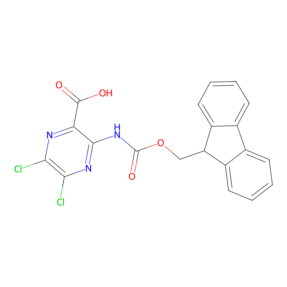 5,6-dichloro-3-({[(9H-fluoren-9-yl)methoxy]carbonyl}amino)pyrazine-2-carboxylic acid molecular structure, CAS 2383524-45-4