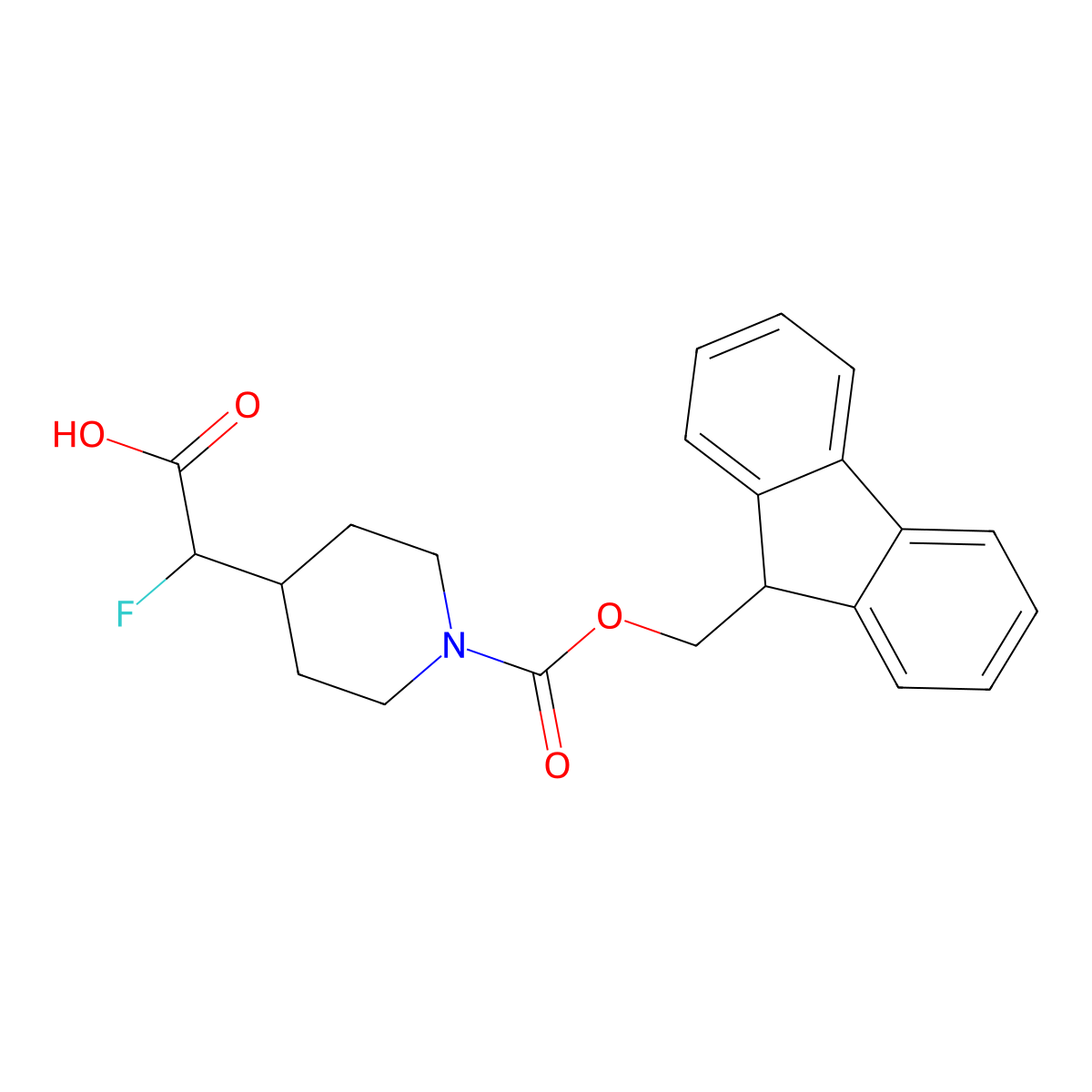 2-(1-{[(9H-fluoren-9-yl)methoxy]carbonyl}piperidin-4-yl)-2-fluoroaceticacid molecular structure, CAS 2383525-45-7