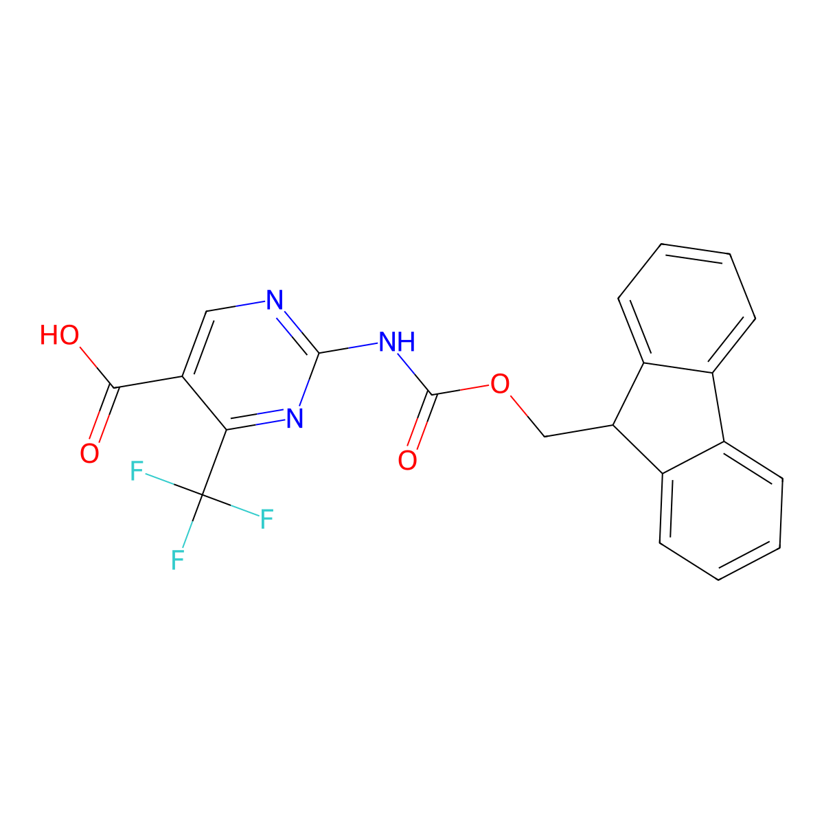 2-({[(9H-fluoren-9-yl)methoxy]carbonyl}amino)-4-(trifluoromethyl)pyrimidine-5-carboxylic acid molecular structure, CAS 2383528-63-8
