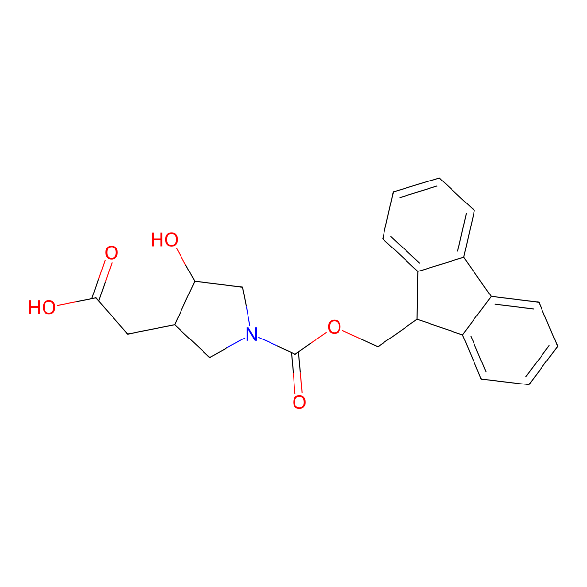2-(1-{[(9H-fluoren-9-yl)methoxy]carbonyl}-4-hydroxypyrrolidin-3-yl)acetic acid molecular structure, CAS 2383558-14-1