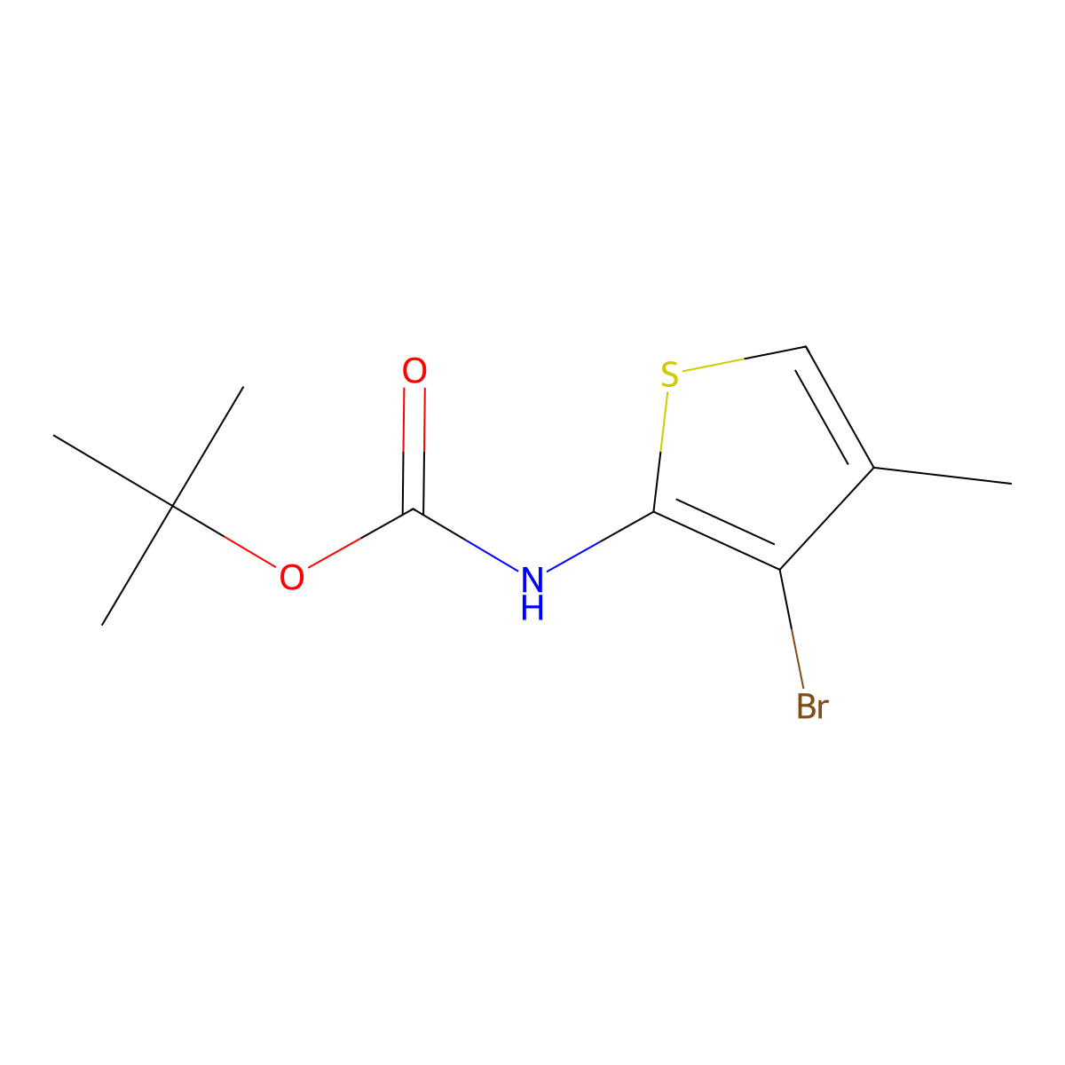 tert-butyl N-(3-bromo-4-methylthiophen-2-yl)carbamate molecular structure, CAS 2383558-65-2