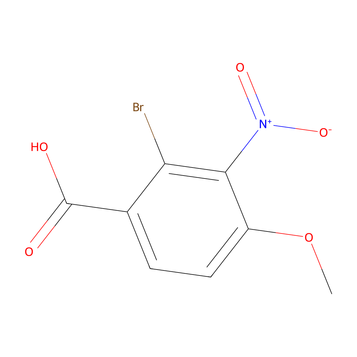 2-Bromo-4-methoxy-3-nitro-benzoic acid molecular structure, CAS 2383584-29-8